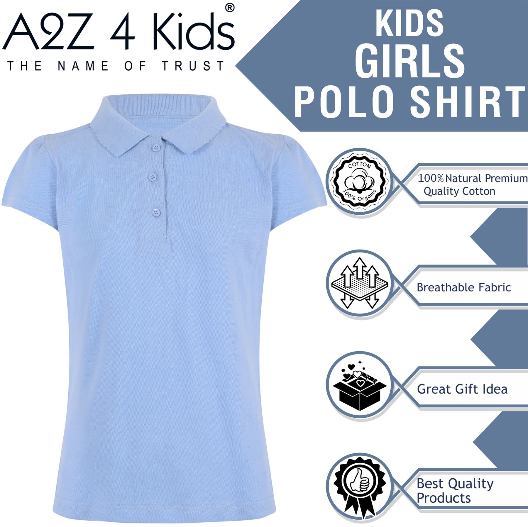 Kids Girls T Shirts Plain Polo Summer Fashion Soft Feel Tank Top & Tees 3-13 Yrs