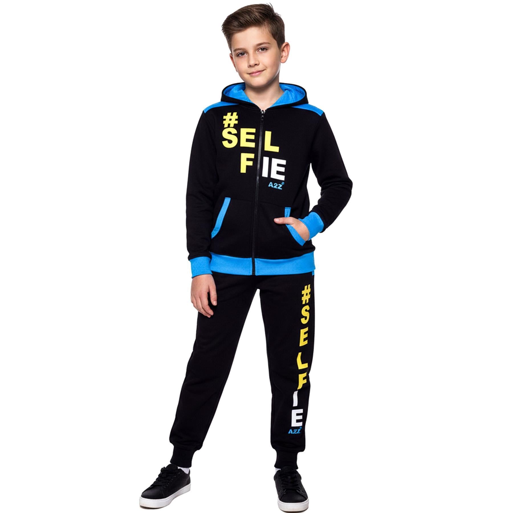 A2Z 4 Kids Girls Boys #SELFIE Tracksuit Hoodie & Joggers Outfit Set Top Bottom
