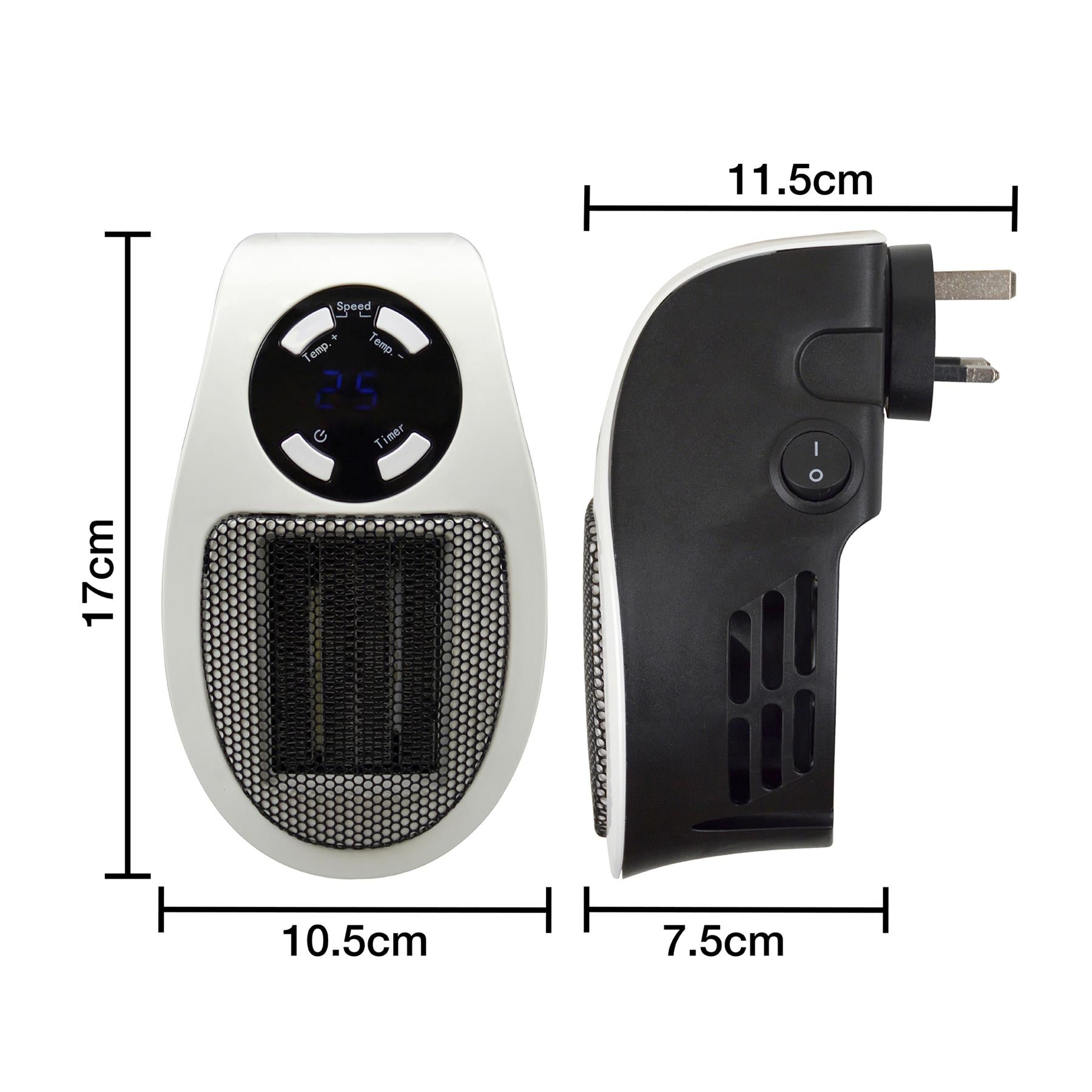 500w Plugin Local (2m2) Power Heater 2 Fan Speeds 15 - 30C Temperature Control