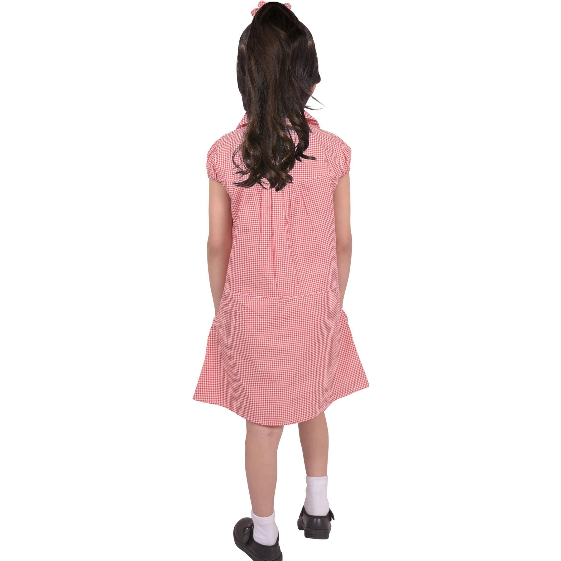 Kids Girls Pack Of 2 Uniform School Dress Gingham Dress With Matching Scrunchies