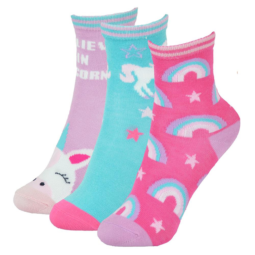 Kids Girls Bamboo Dog and Unicorn Animal Socks Pack of 3 Kids Footwear 2-10 Yr