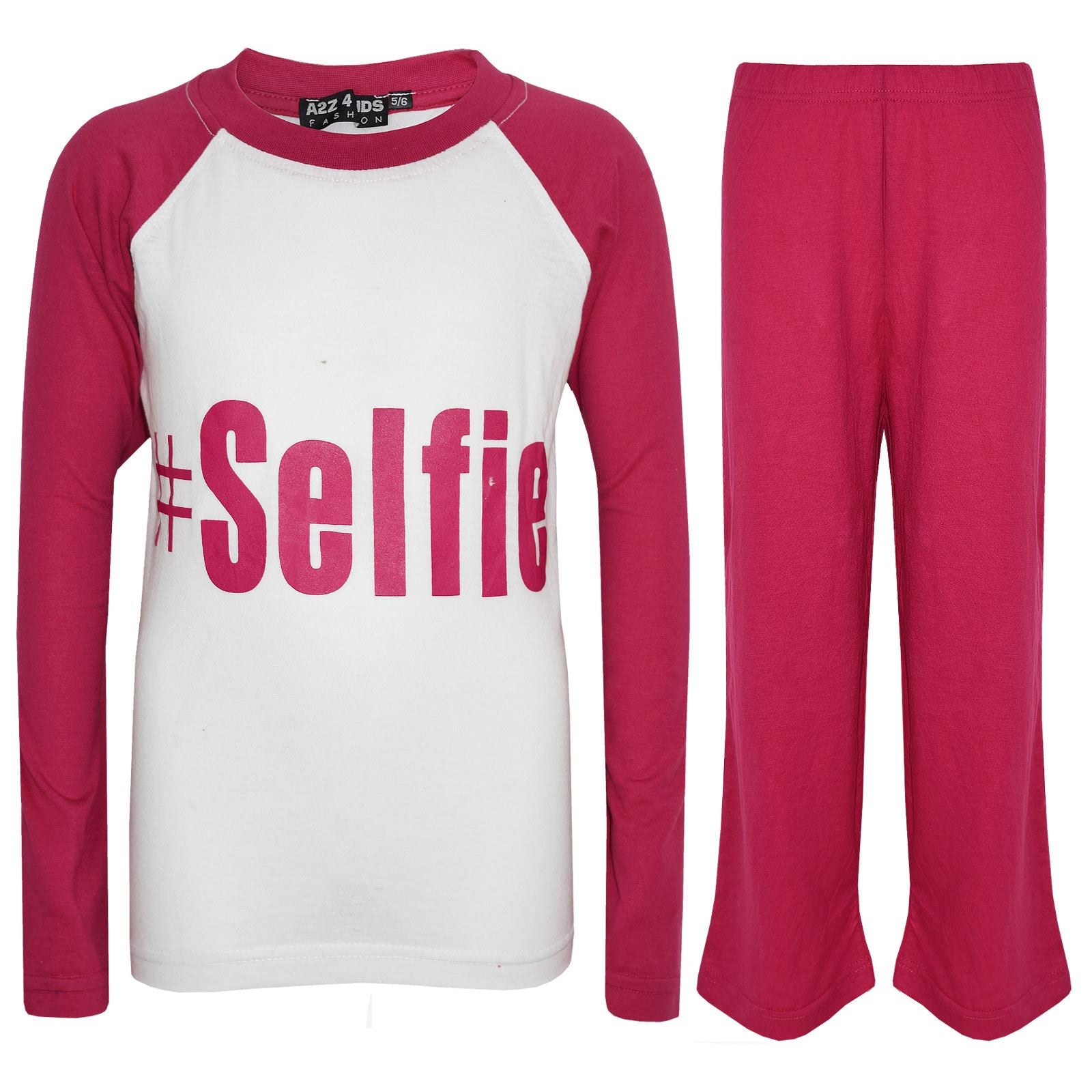Kids Girls Boys PJ's " #SELFIE " Printed Stylish Pyjamas New Age 5-13 Years