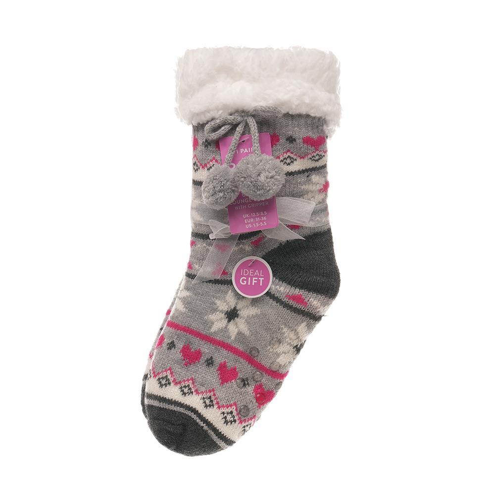 Kids Girls' Fluffy Sherpa Fleece Lining Christmas Socks with Non Slip Gripper