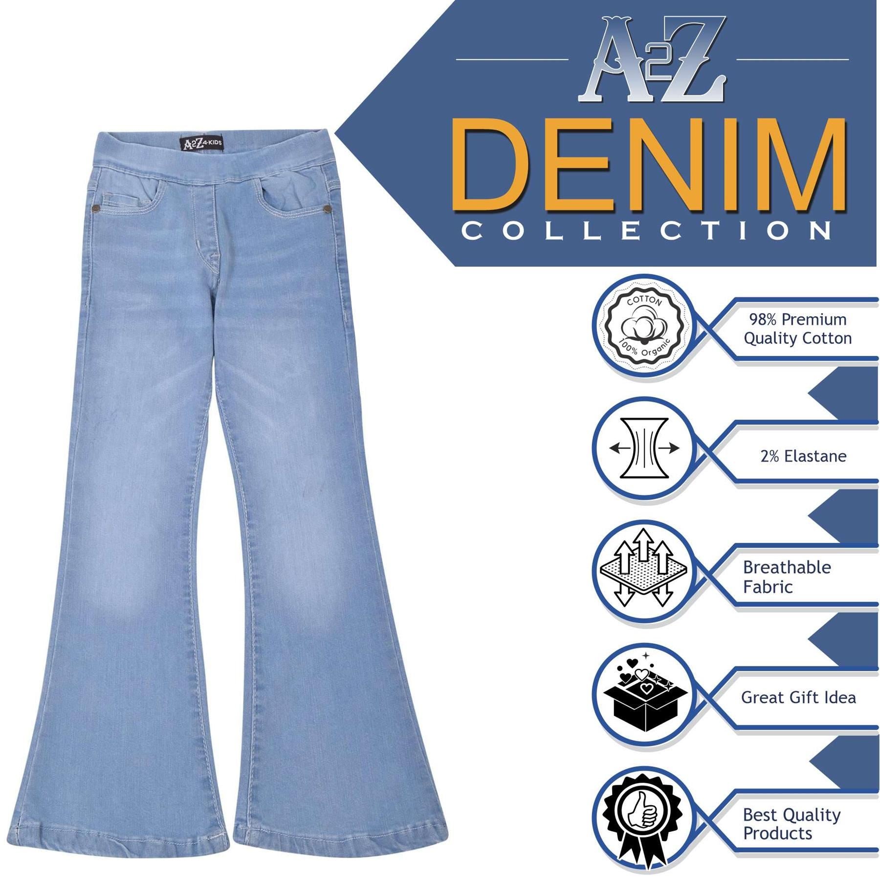 A2Z 4 Kids Girls Denim Jeans Bell Bottom Flared Lightweight Pants Age 5-14 Years