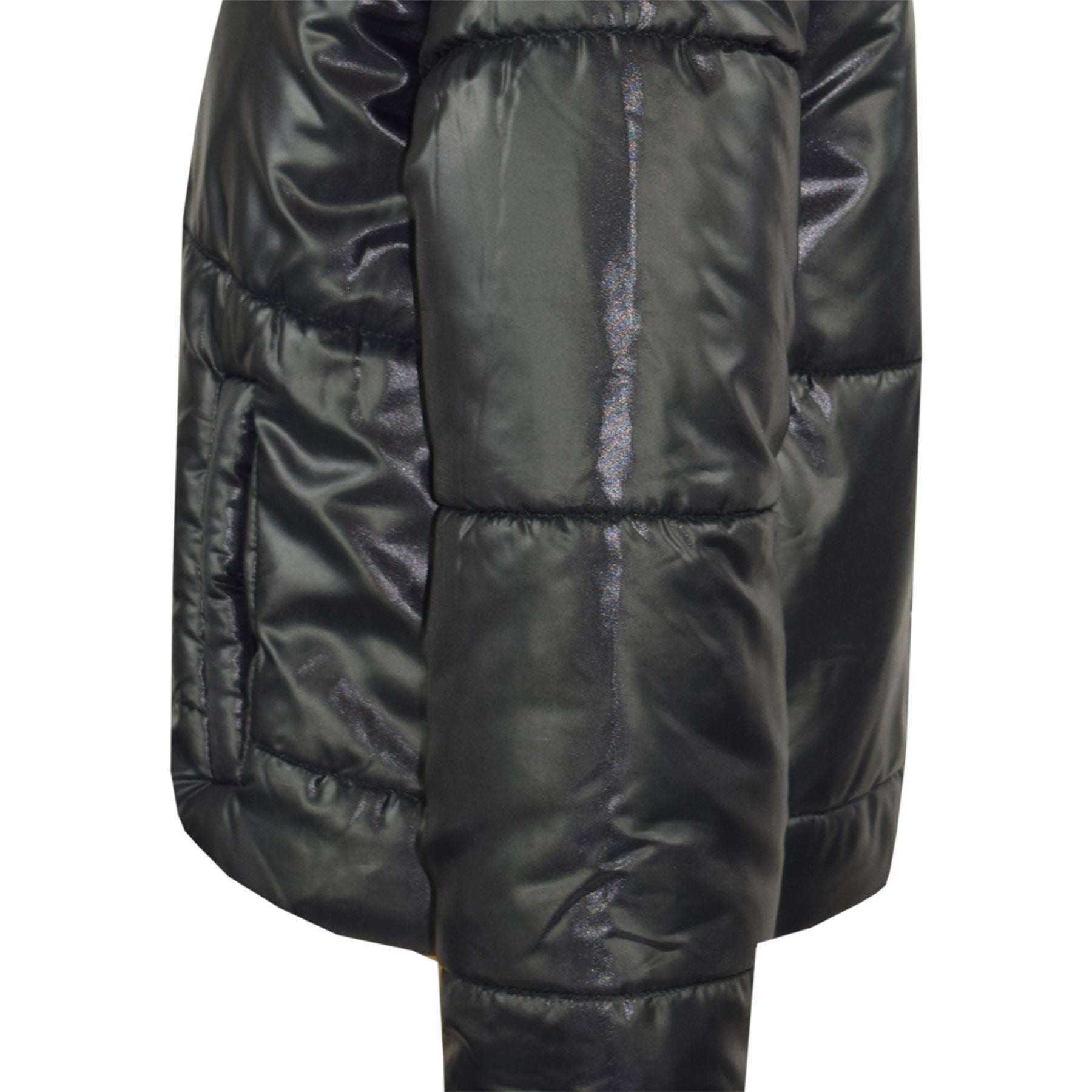 Girls Black Wetlook Padded Quilted Puffer Jacket