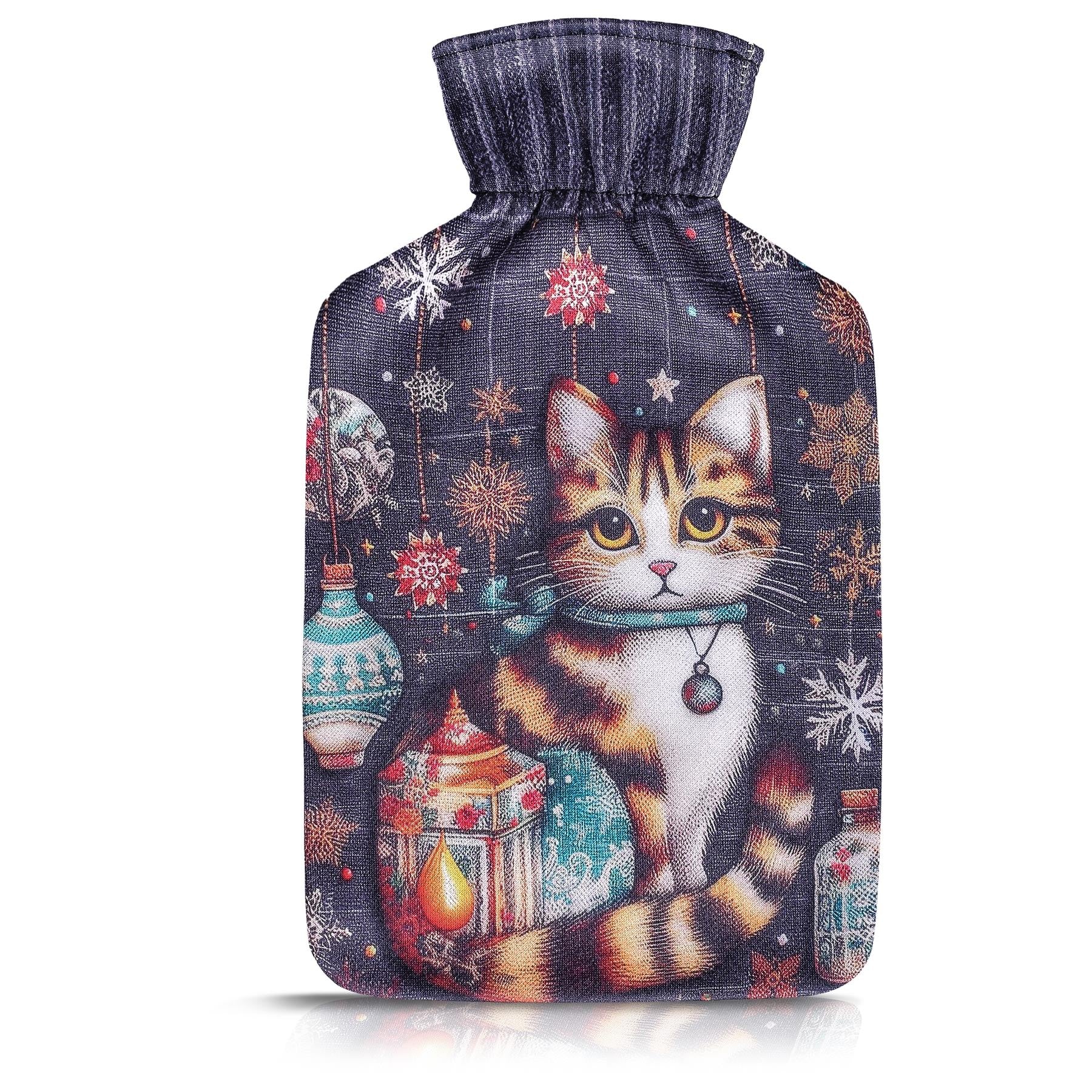 A2Z Hot Water Bottles Animal Cat Snowflake 2L Cosy Fleece Cover Heat Therapy