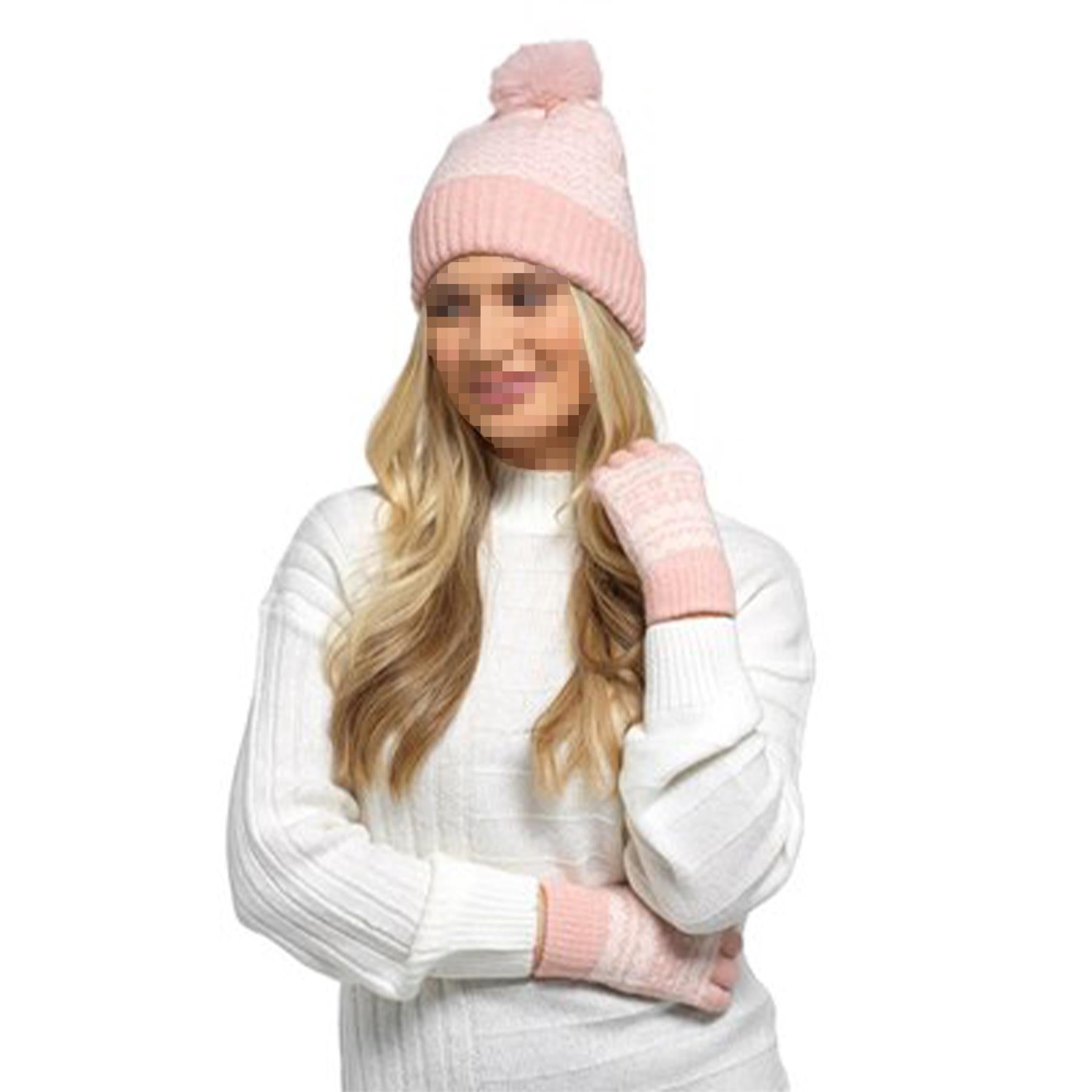 A2Z Ladies Hat Gloves Fairisle Knit Beanie Pom Pom Winter Warm Cozy Gloves Set