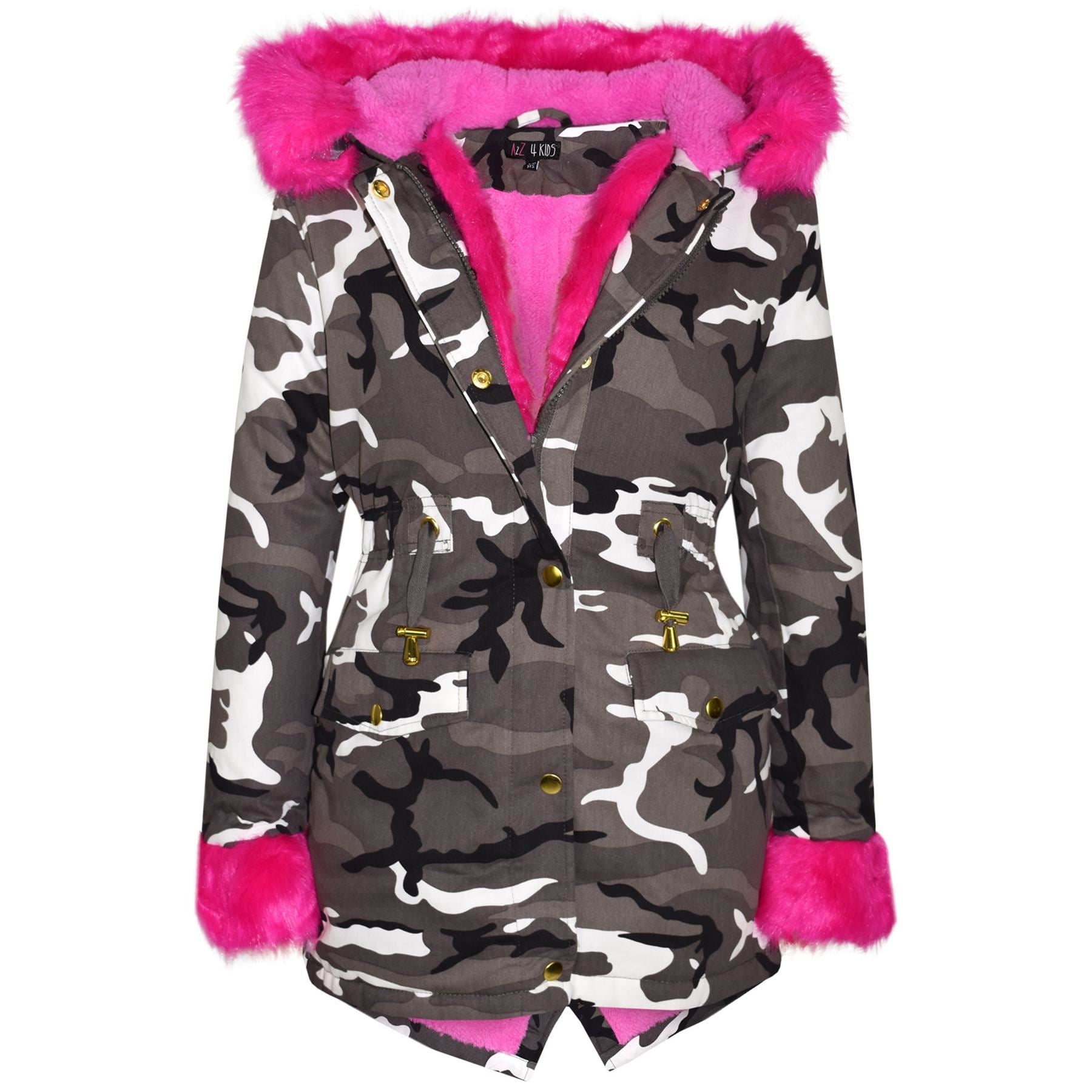 Kids Girls Hooded Jacket Rainbow Faux Fur Parka School Jackets Outerwear