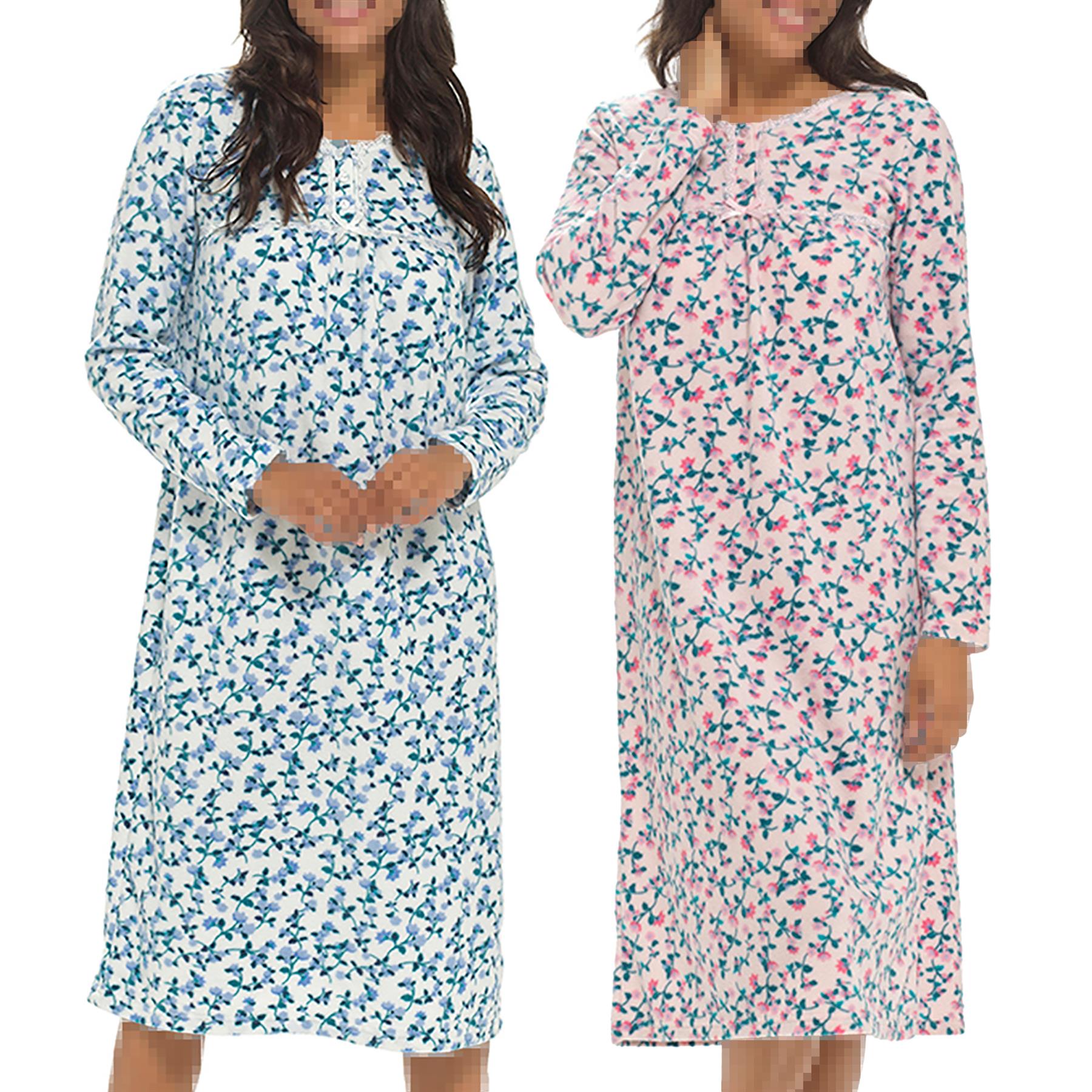 Ladies Nightie Soft Feel Polar Fleece Women's Nightgown Button Placket Sleepwear