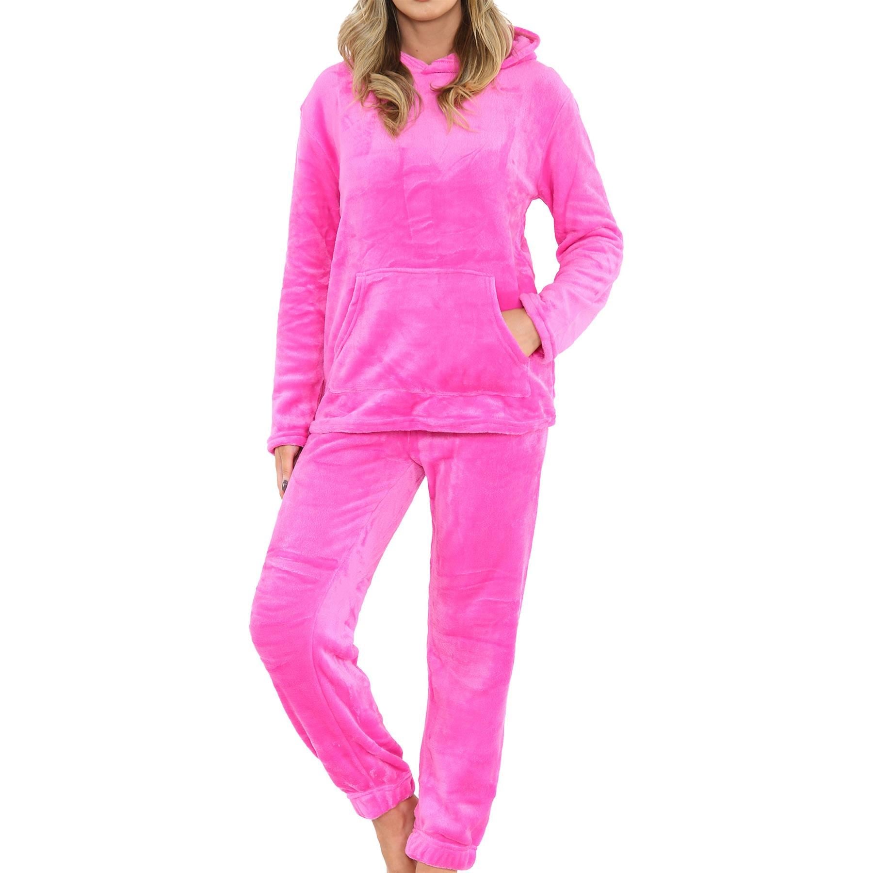 Ladies Pyjamas Soft Warm Fleece Adults Hooded Pyjamas 2 Piece Gift For Womens