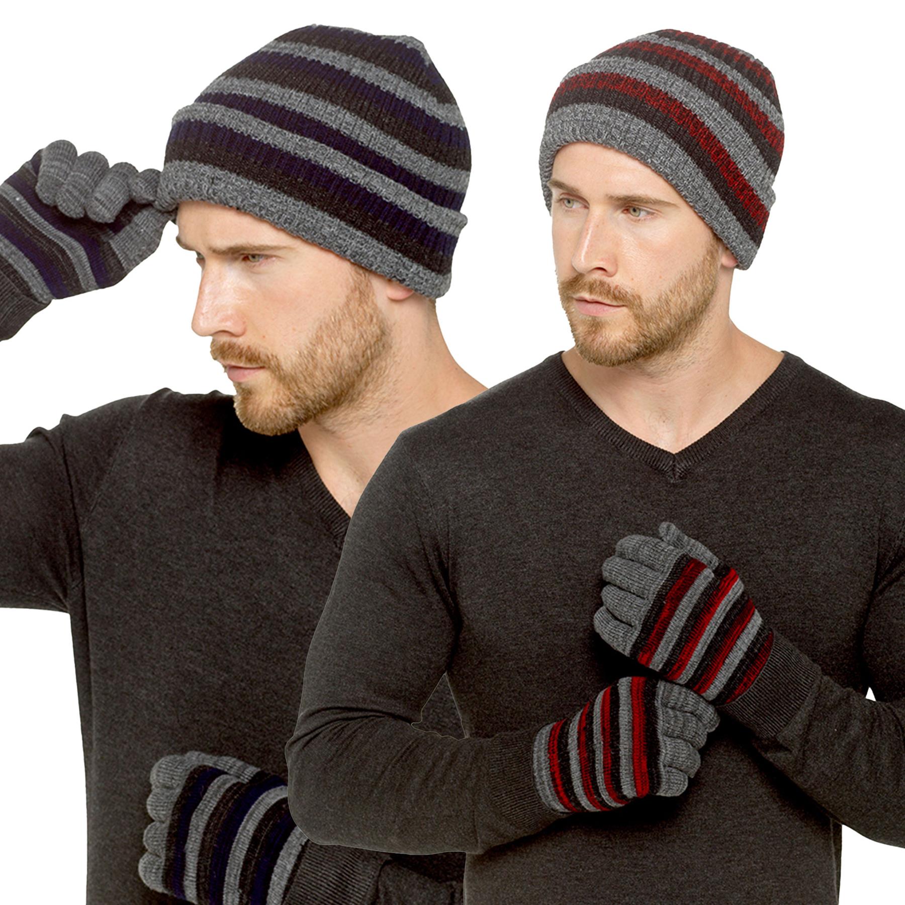 A2Z Mens Hat Gloves Set Cable Knitted Beanie Caps Winter Warm Stretchy Cozy Hats