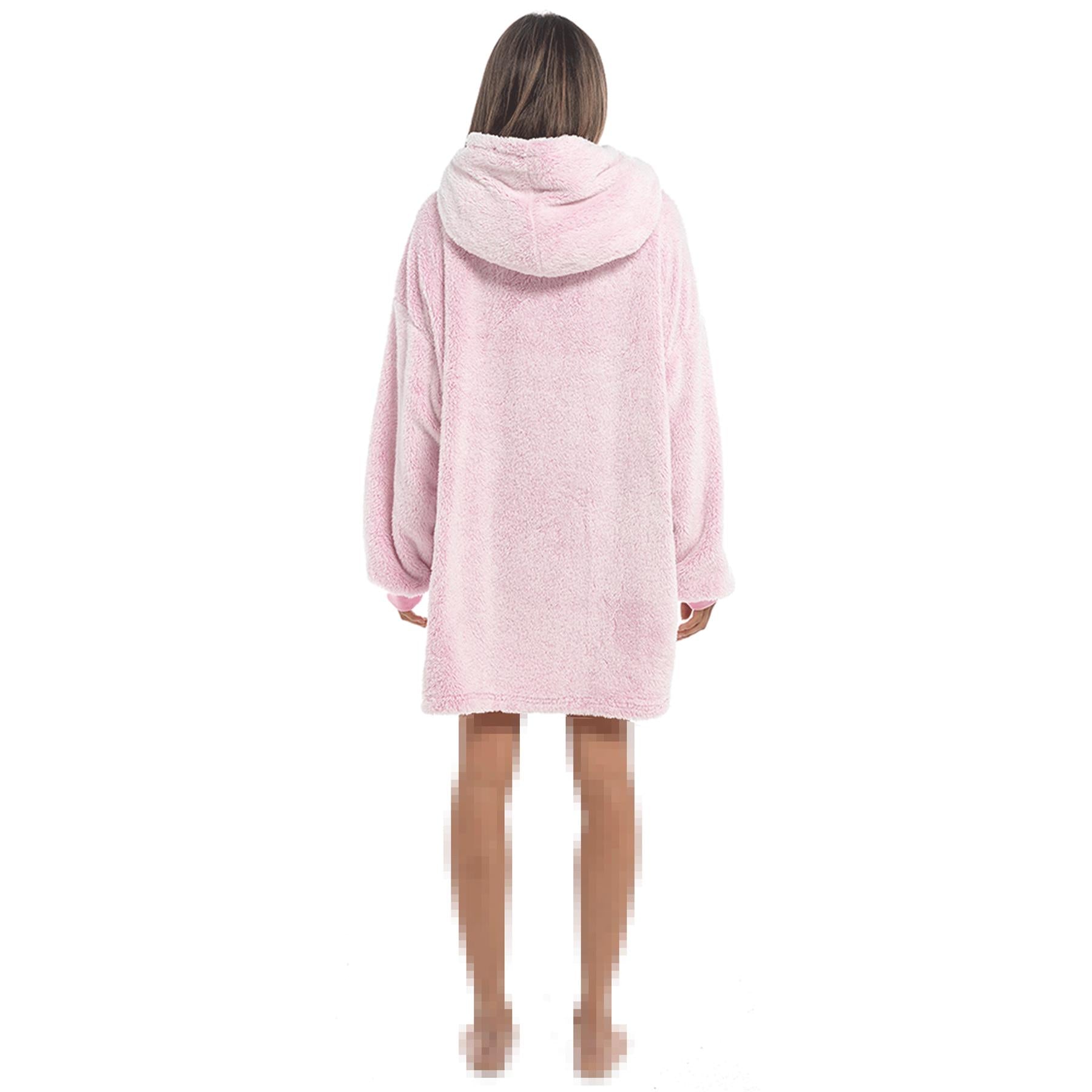 Womens Oversized Hoodie Blanket Plush Two Tone Sherpa Fleece Lining Warm Snuggle