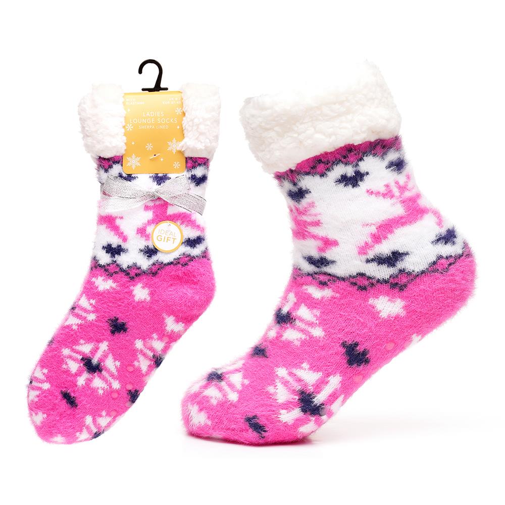 A2Z Ladies Super Soft Fairisle Bed Cosy Fluffy Socks With Sherpa Lining Socks