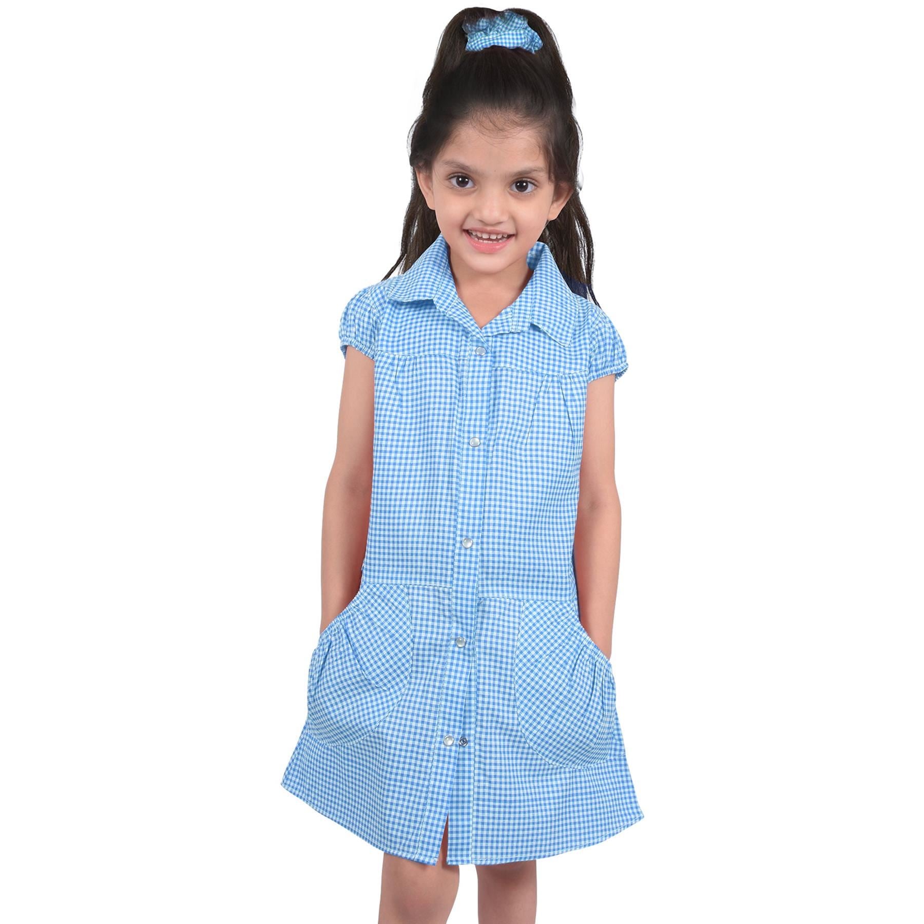 Girls Gingham School Dress Pack Of 2 Check Print Dresses With Matching Scrunchie