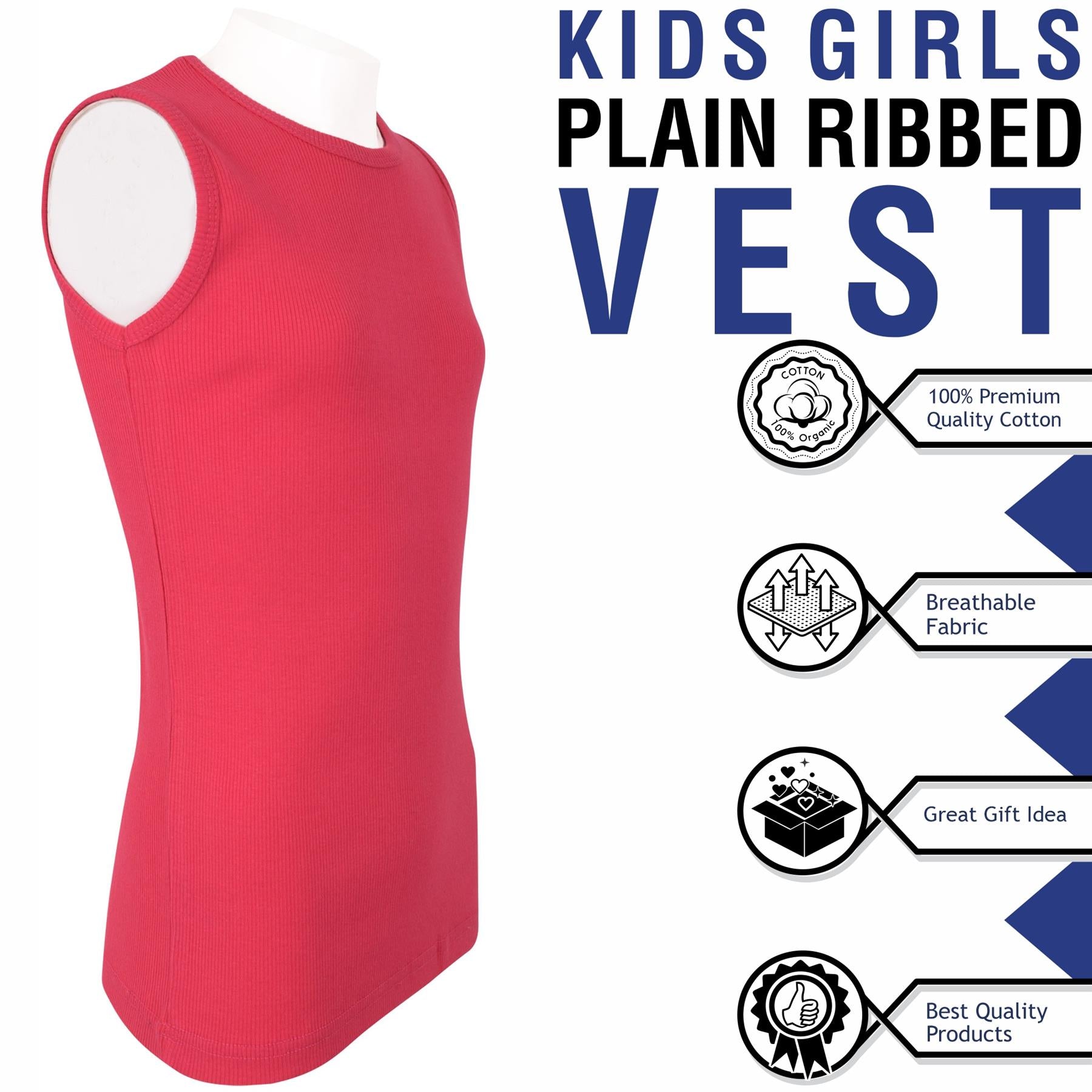 Kids Girls Boys Childrens Vest Top Tank Top Fitted 100% Rich Cotton 2-13 Years