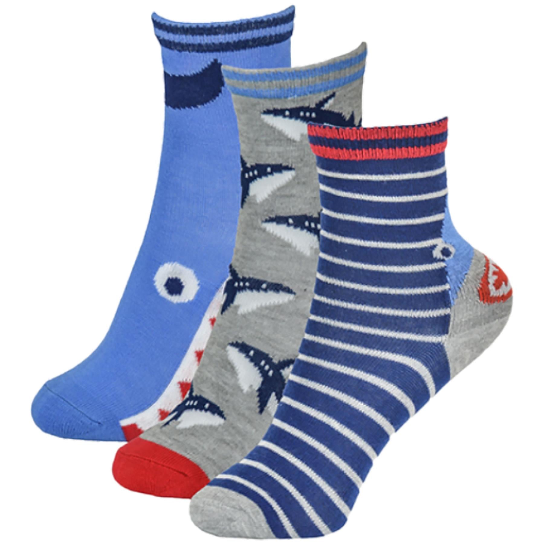 Kids Boys Bamboo Dinosaur and Shark Socks Pack of 3 Kids Footwear Socks 2-10 Yr