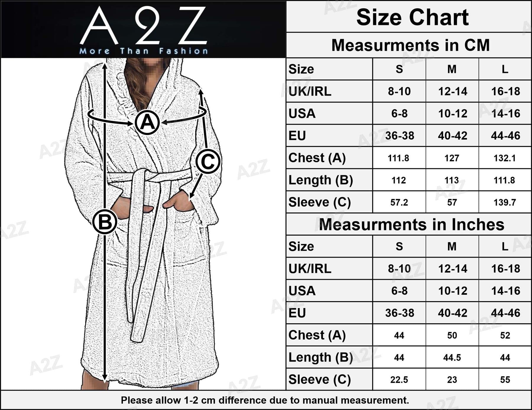 A2Z Women's Luxurious 100% Cotton Towelling Bathrobe Hooded Towel Changing Robe