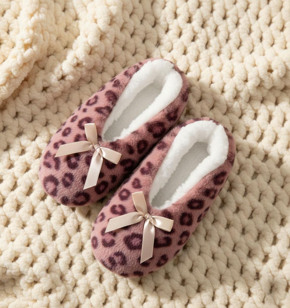 Ladies Heart Print Slipperette FleeceSlippers Socks Faux Fur Lining UK 4-8