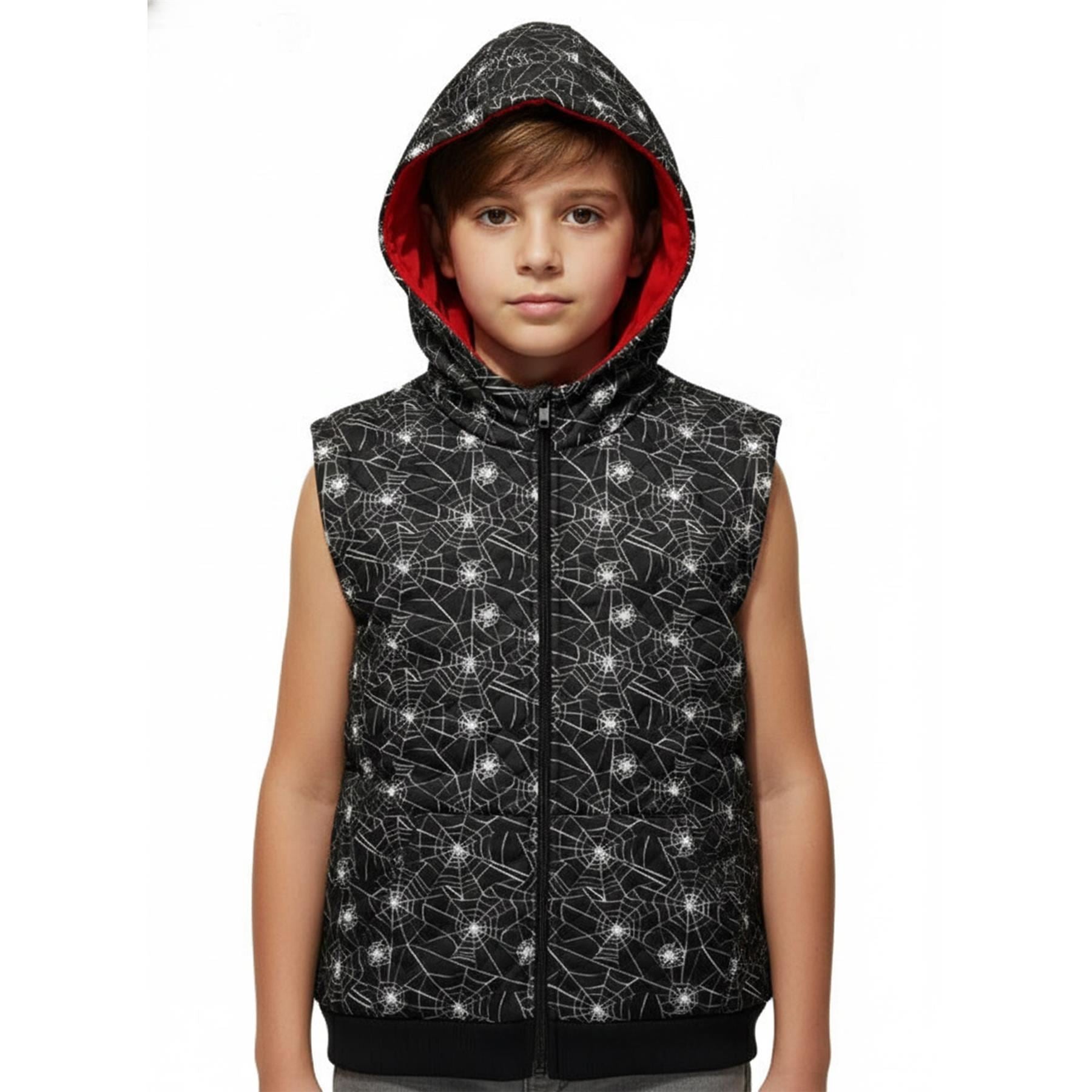 A2Z Kids Padded Hooded Gilet Spider Web Print Sleeveless Jacket 5-14 Years
