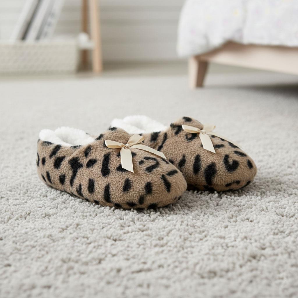 Ladies Heart Print Slipperette FleeceSlippers Socks Faux Fur Lining UK 4-8