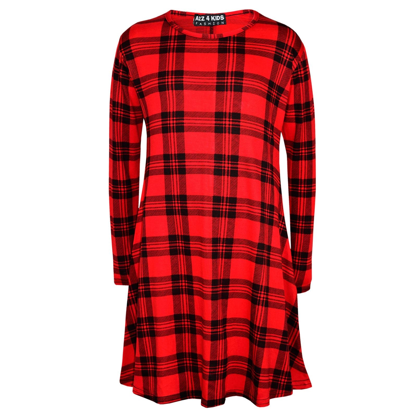 Kids Girls Swing Dresses Spicy Tartan Dog Tooth Print Fashion Dresses 3-13 Years