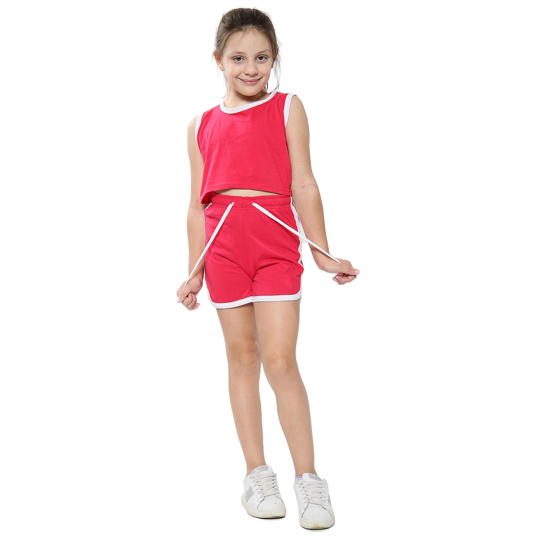 A2Z 4 Kids Girls Crop Top Shorts Set Contrast Trendy Summer Outfit Clothing Sets