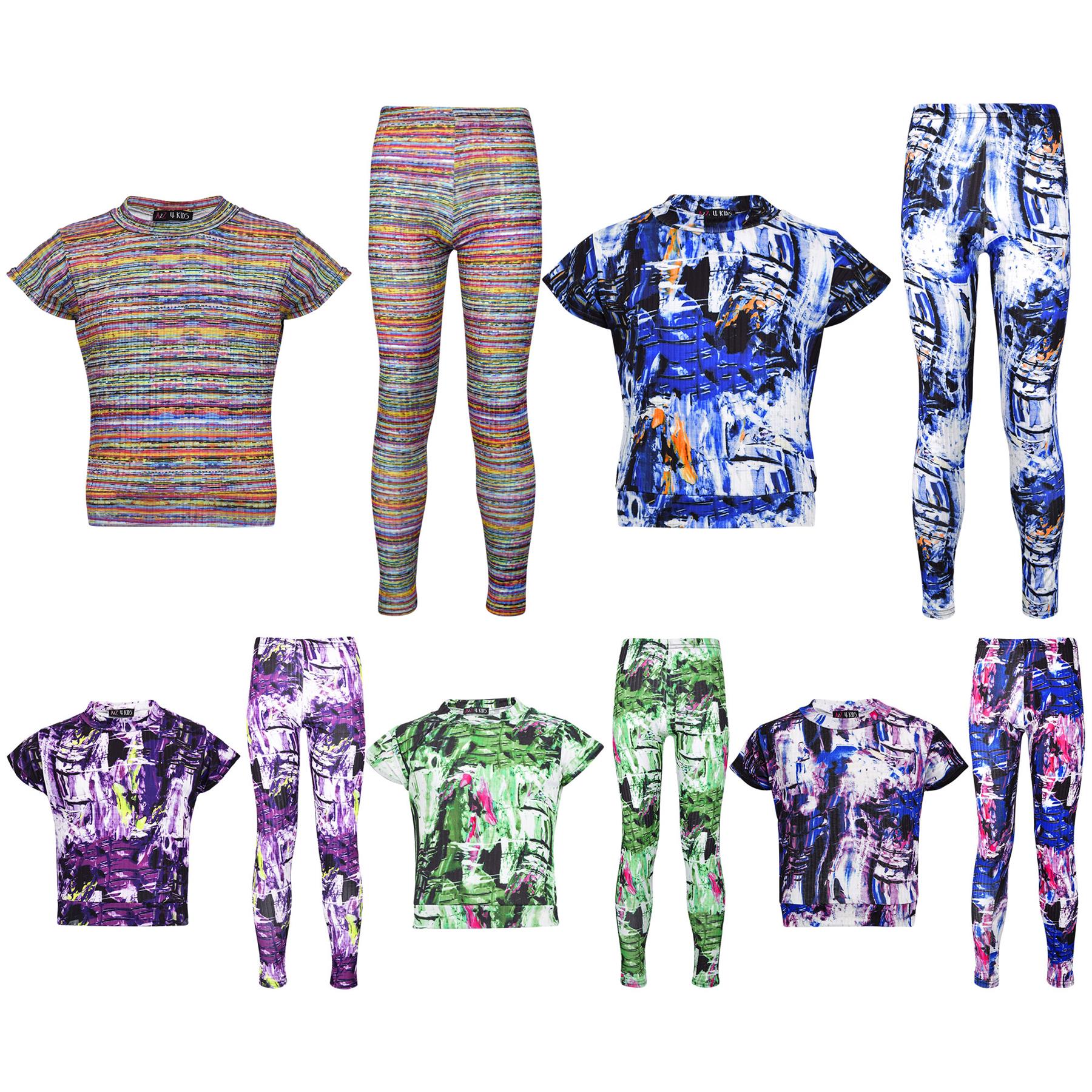 Girls Top Kids Short Sleeves Crop Top Tie Dye Print T Shirt Top & Legging Set