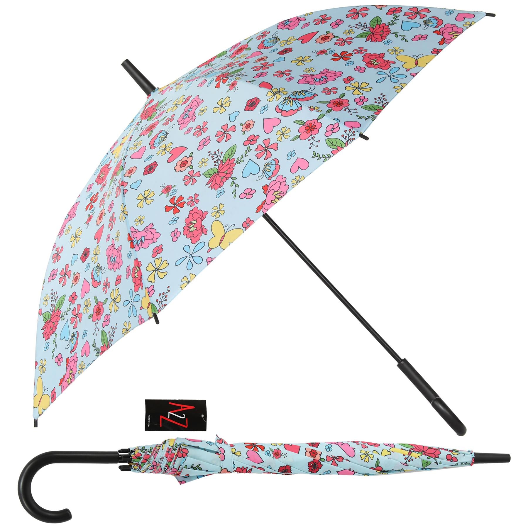 Kids Stick Umbrella Walking Umbrellas Rainwater 8 Rib Firm Flower AOP Fun Brolly