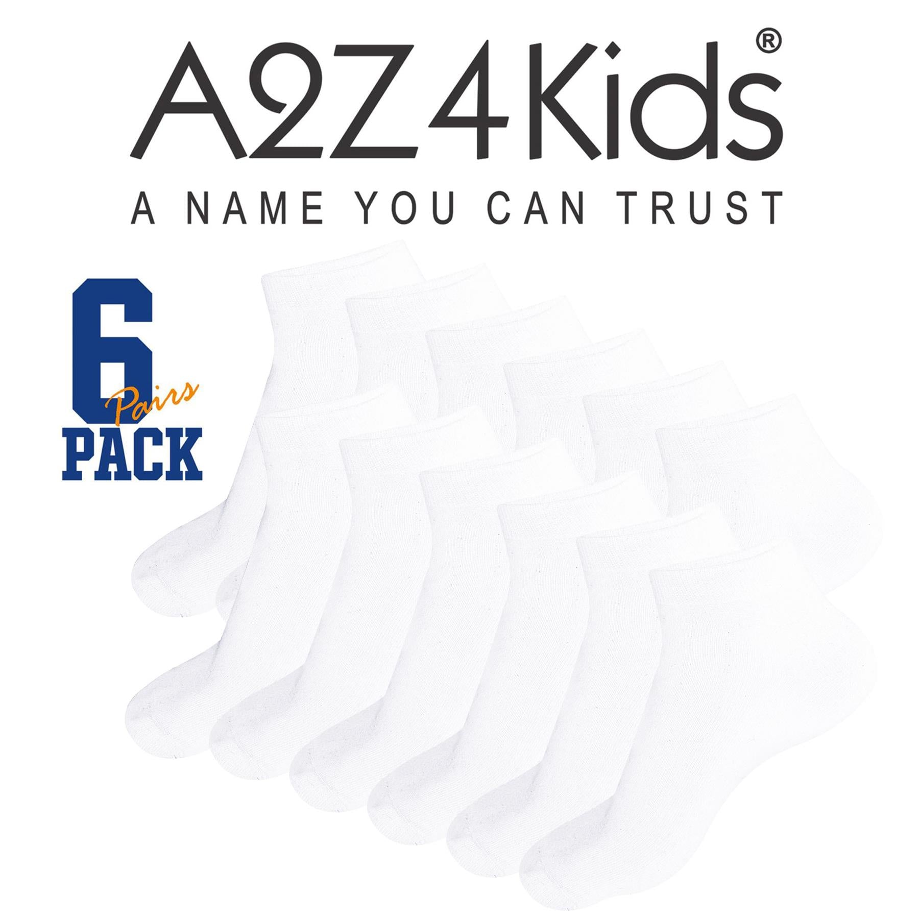 A2Z 4 Kids Girls Boys Socks 6 Pack Plain Ankle Cotton Back to School Socks