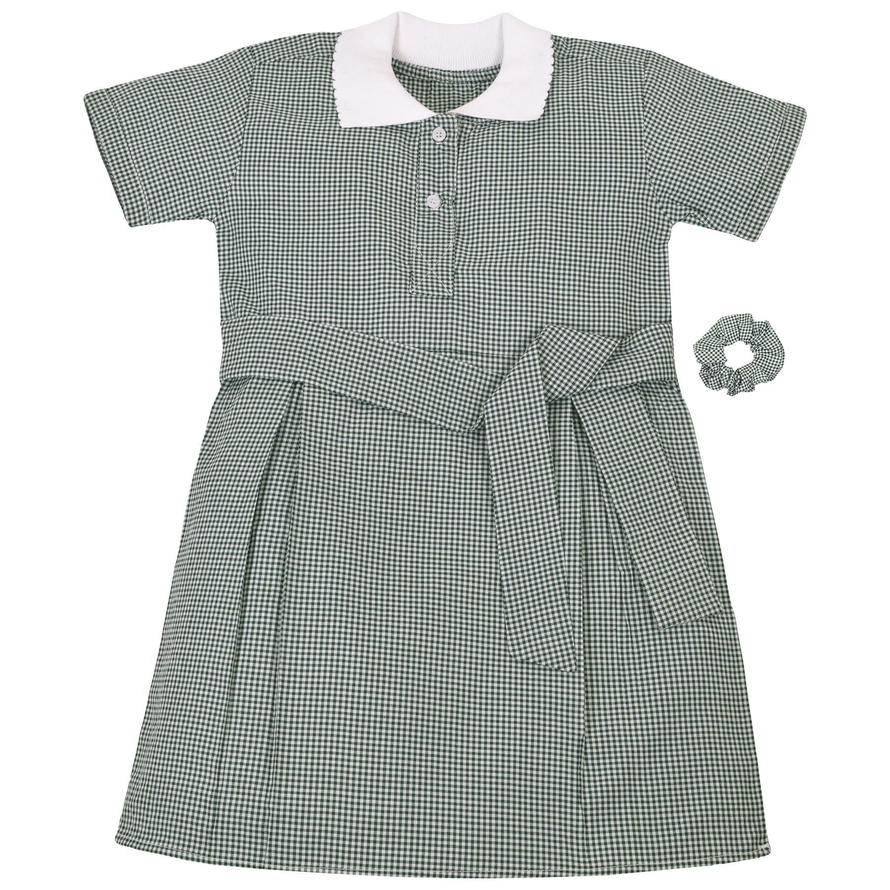 Kids Girls Gingham School Dress Check Belted Dresses With Matching Scrunchies