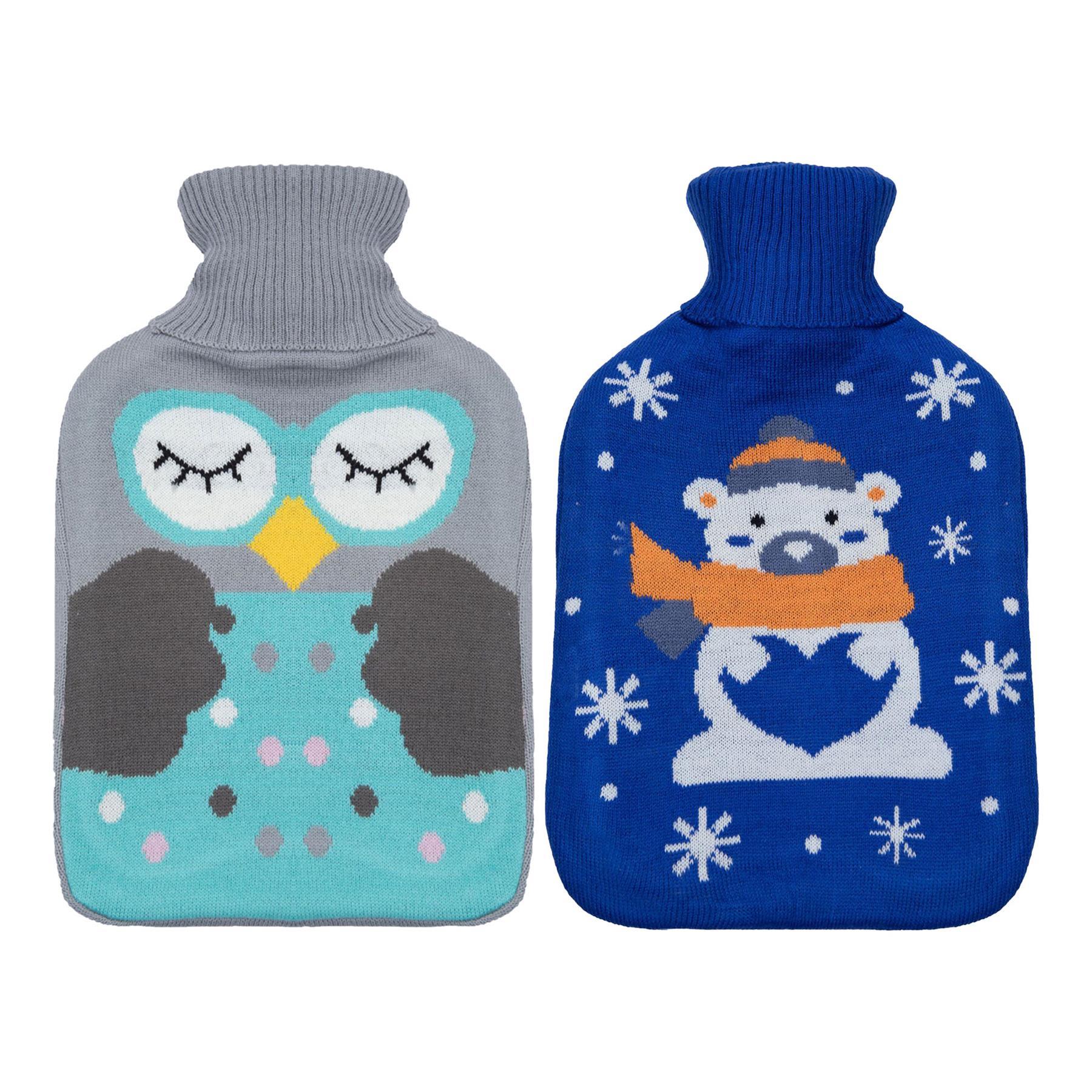 A2Z 2 Pack Hot Water Bottles Christmas Novelty 2L Fleece Cover Heat Therapy