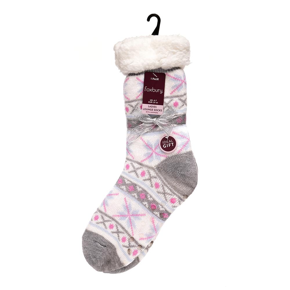 A2Z Ladies Fairisle Lounge Socks With Sherpa Lining Gripper Anti Slip Women Sock