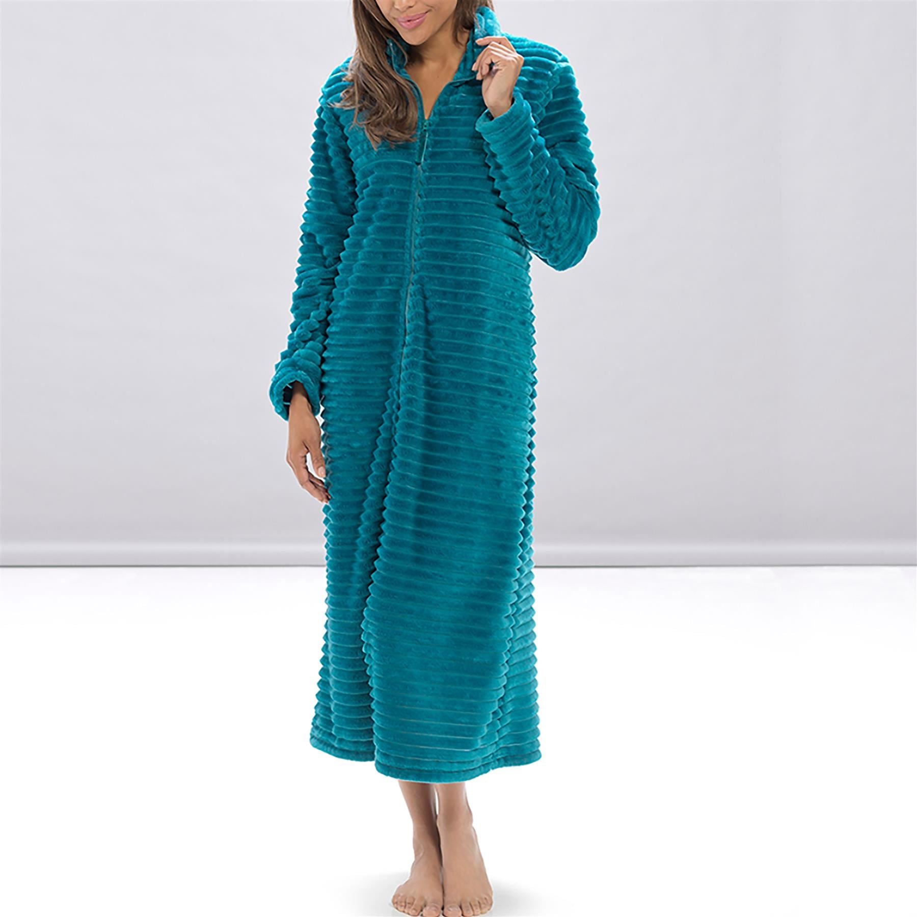 A2Z Women's Zip Up Warm Winter Ribbed Dressing Gown Elegant Ladies Loungewear