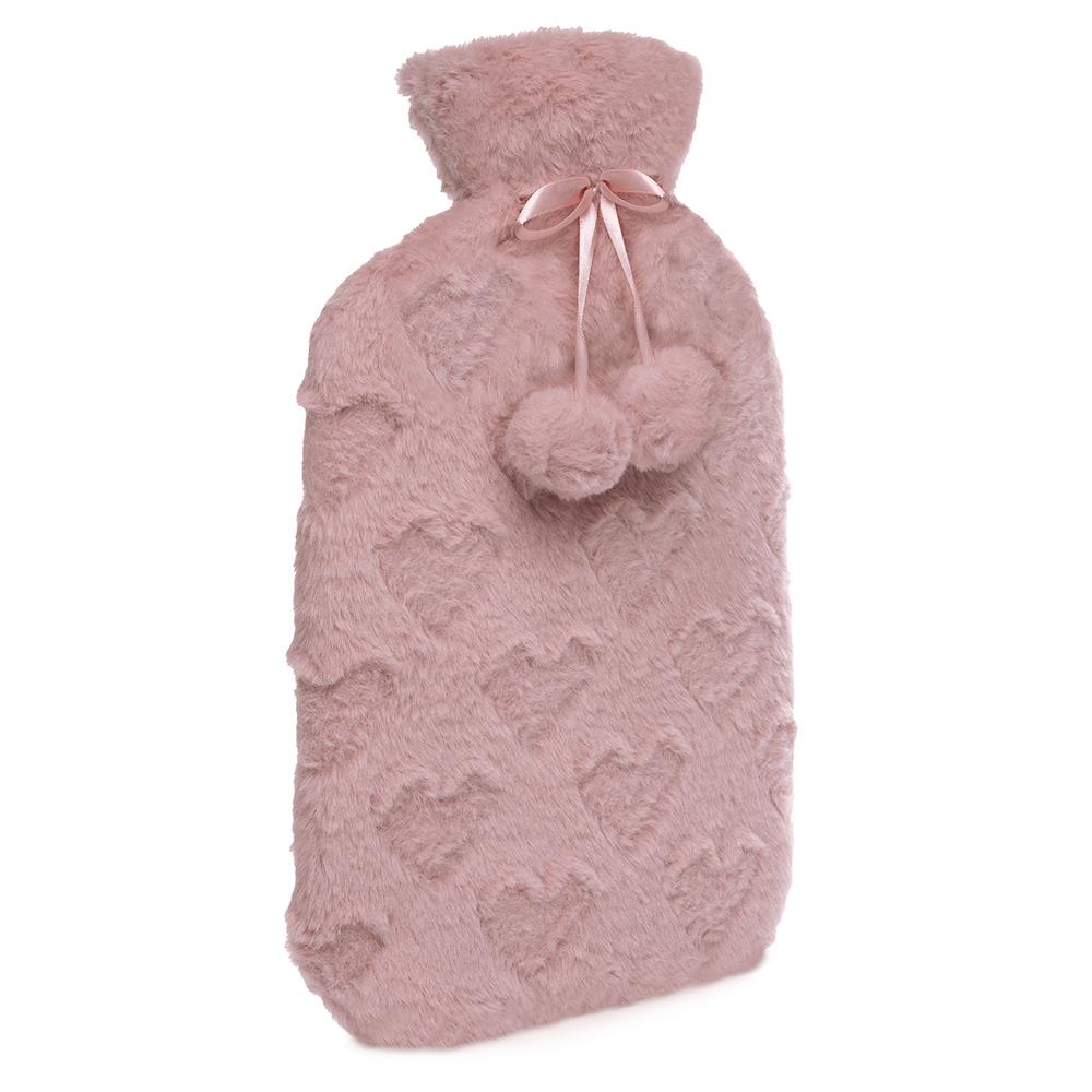 A2Z Hot Water Bottle 2 Litre Heart Embossed Plush Fleece Cover Hot Water Bag