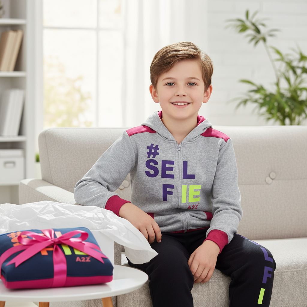 A2Z 4 Kids Girls Boys #SELFIE Tracksuit Hoodie & Joggers Outfit Set Top Bottom