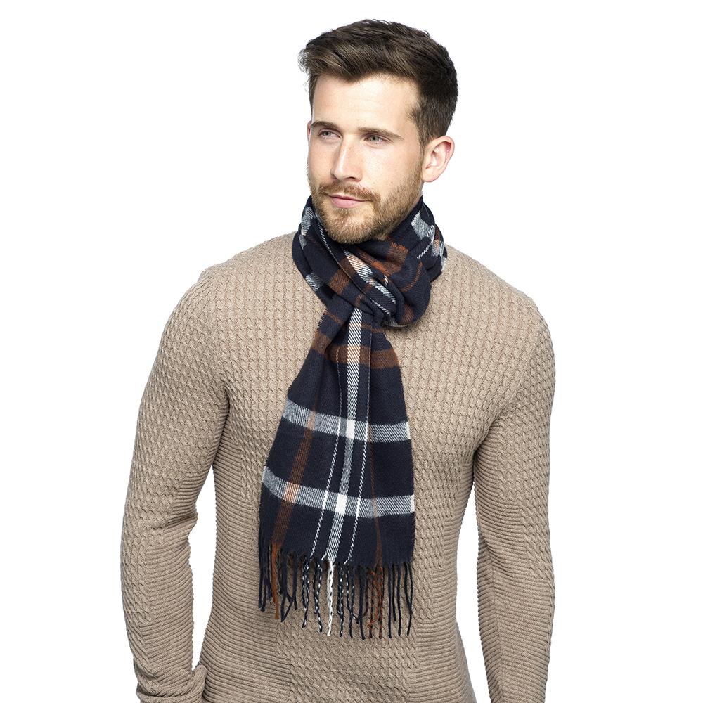 A2Z Men's Checked Scarf Soft Winter Tartan Patterned Wrap with Tassel and Fringe