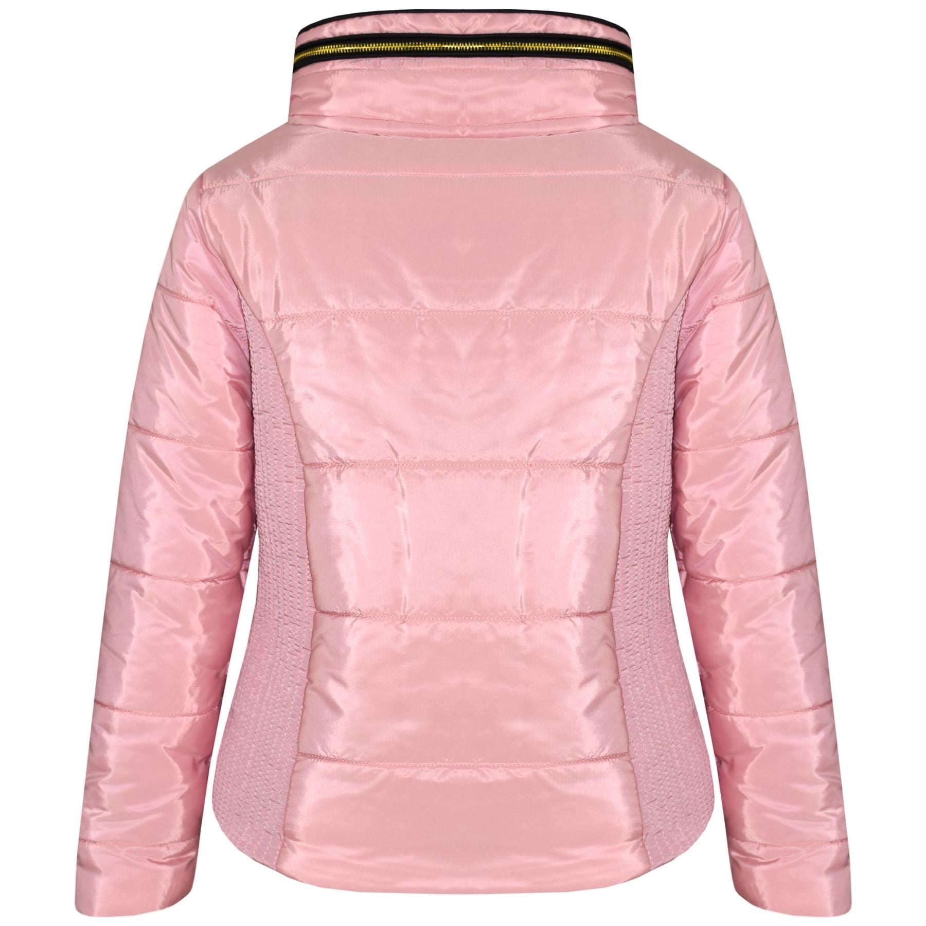 Kids Girls Jacket Baby Pink Fur High Neckline Puffer Bubble Padded Warm Coats