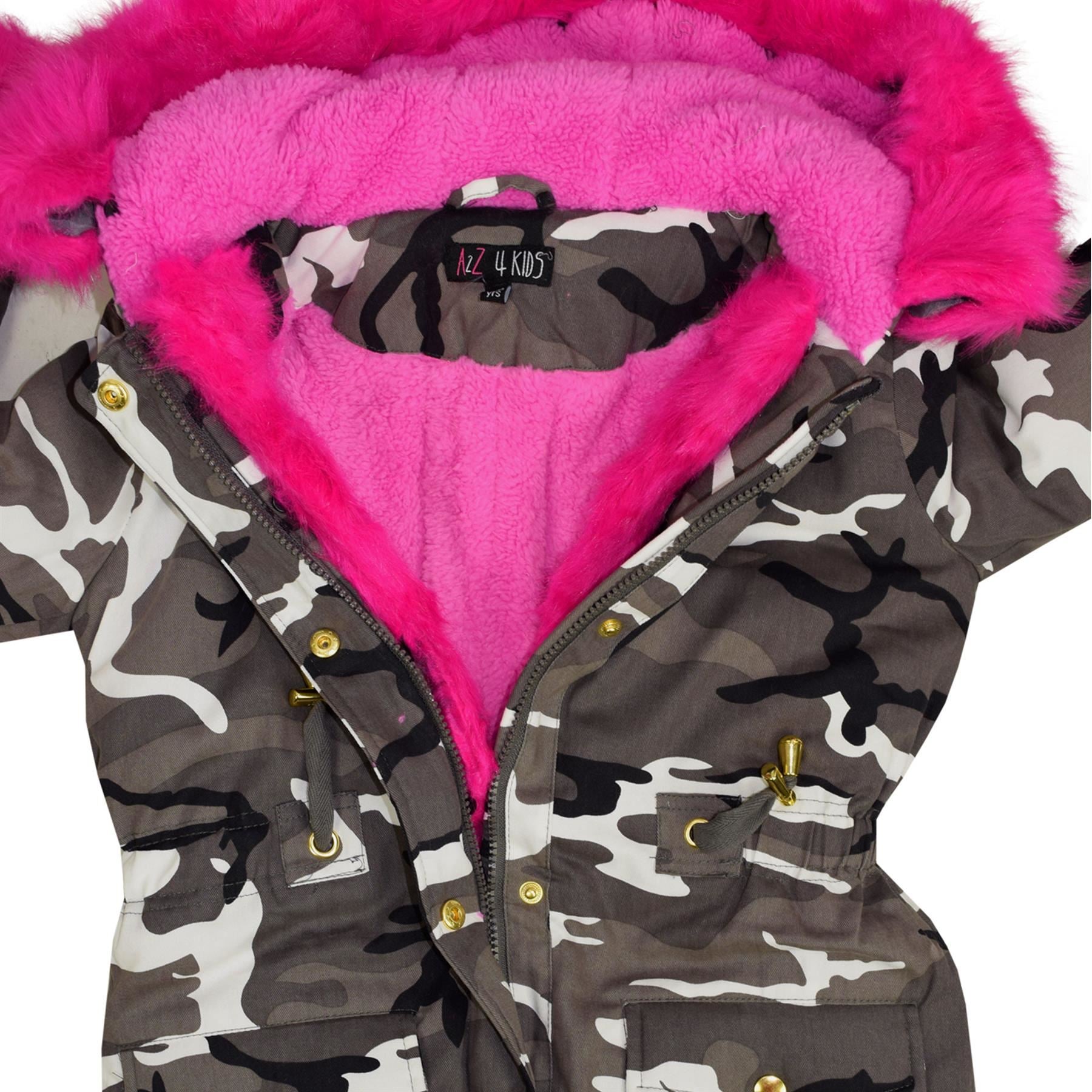 Kids Girls Hooded Jacket Rainbow Faux Fur Parka School Jackets Outerwear