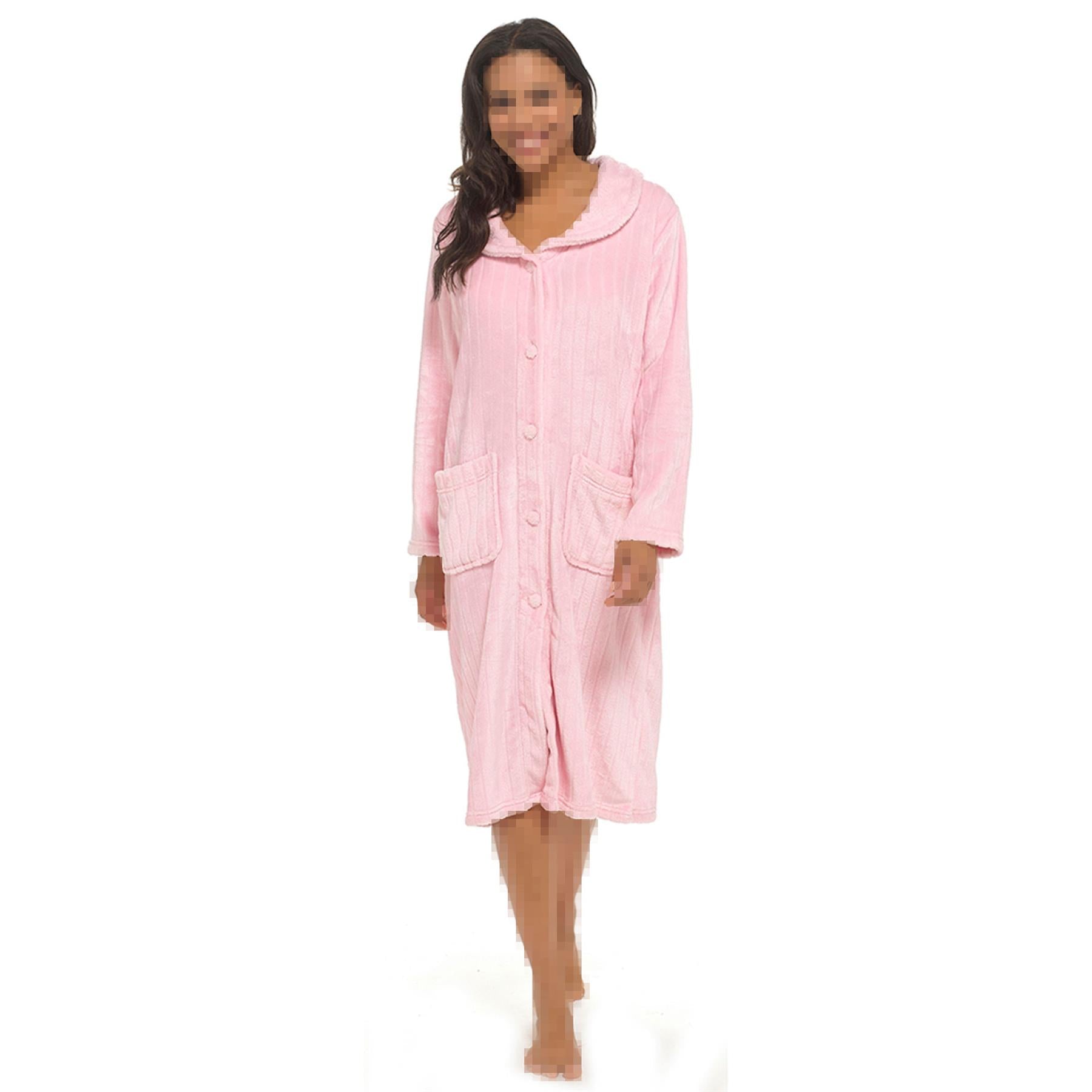 Womens Dressing Gown Soft Fleece Button Fluffy Bathrobe Shawl Collar Ladies Robe