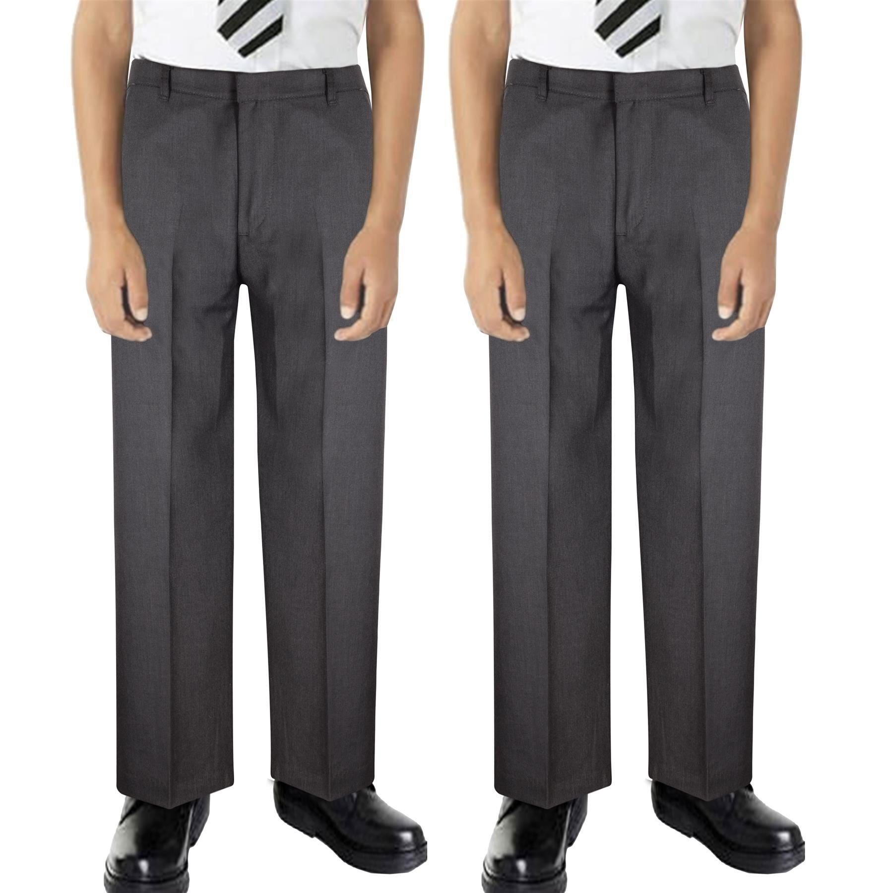 Kids Boys Pants Plain School Uniform Pull Up Regular Fit Lightweight Trouser