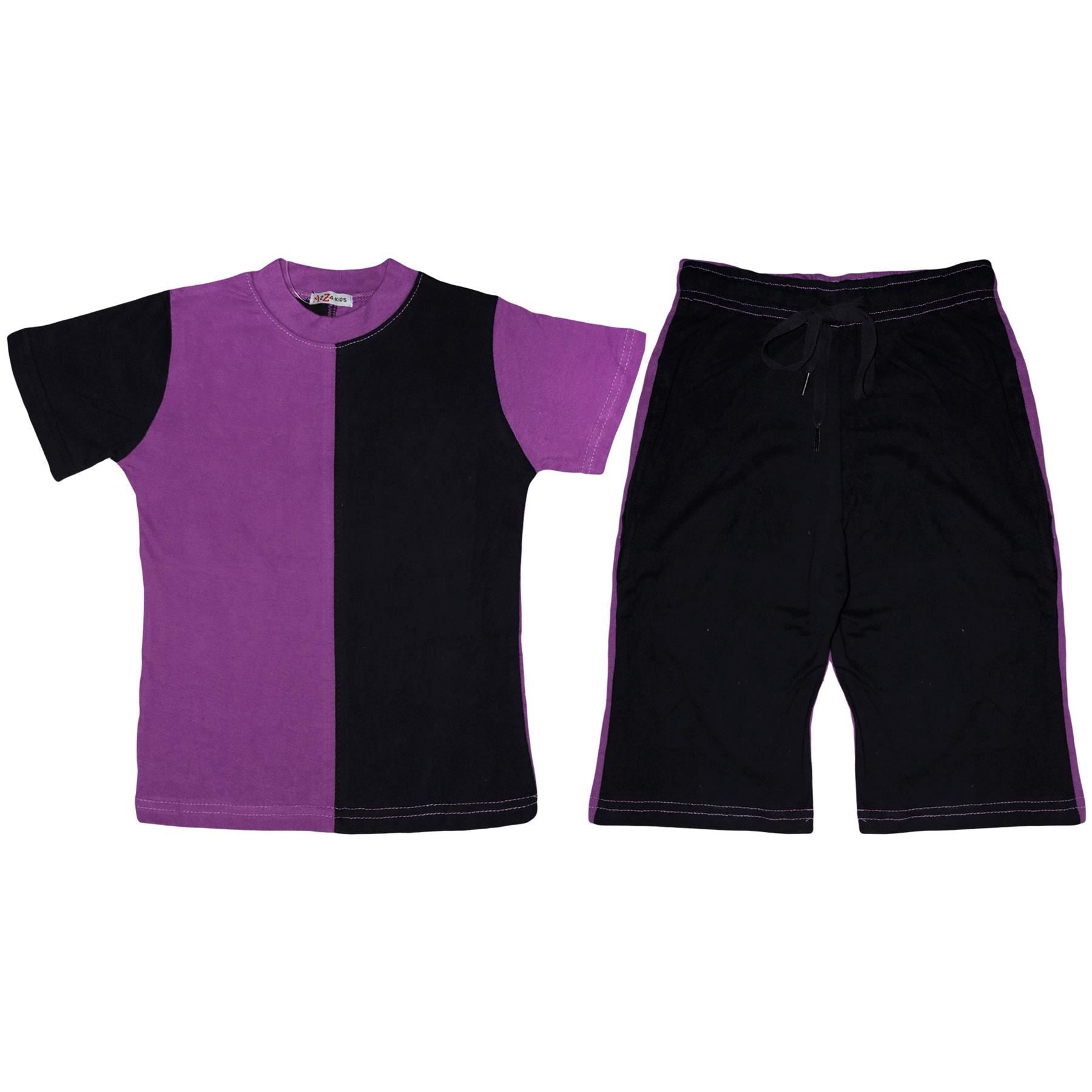 Kids Girls Colour Contrast Panel Top & Shorts Set