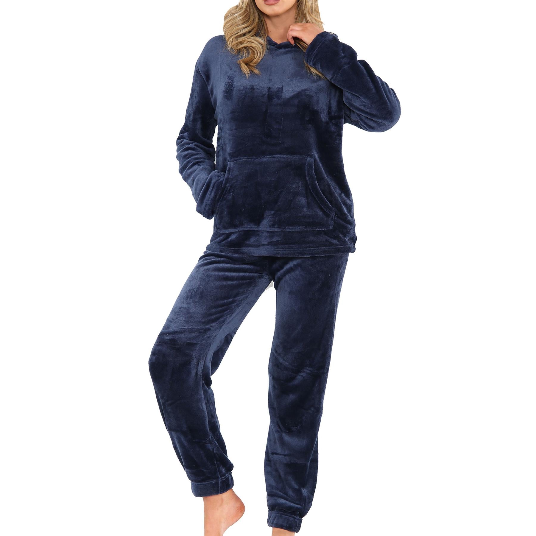 Ladies Pyjamas Soft Warm Fleece Adults Hooded Pyjamas 2 Piece Gift For Womens