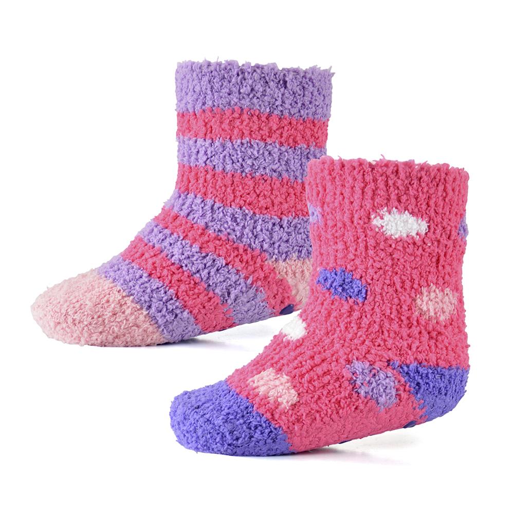 Infant Baby Boys Girls Slipper Fluffy Socks With Gripper Pack of 2 Newborn Socks