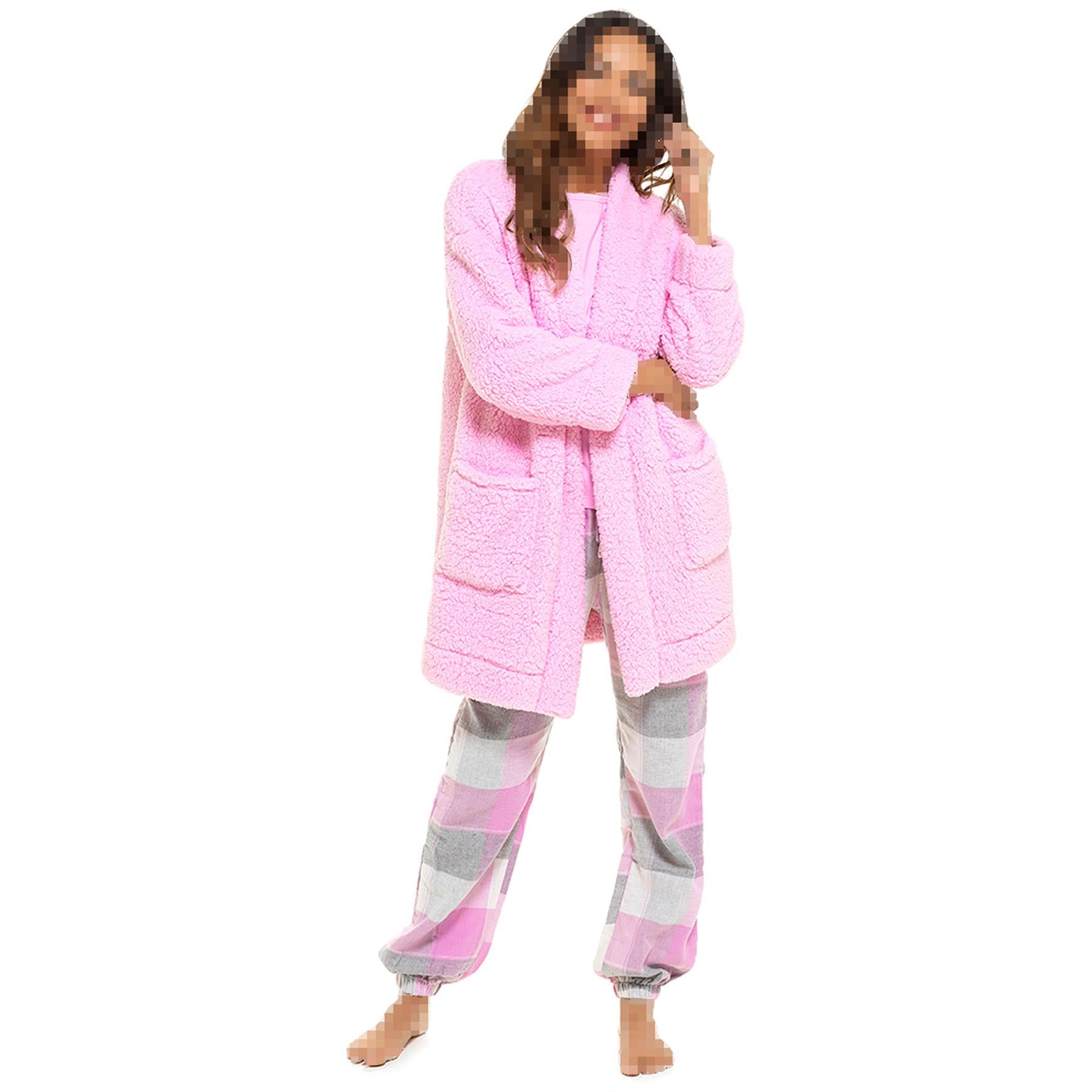 A2Z Ladies Foxbury Sherpa Fluffy Fleece Cardi Dressing Gown Warm Cosy Loungewear