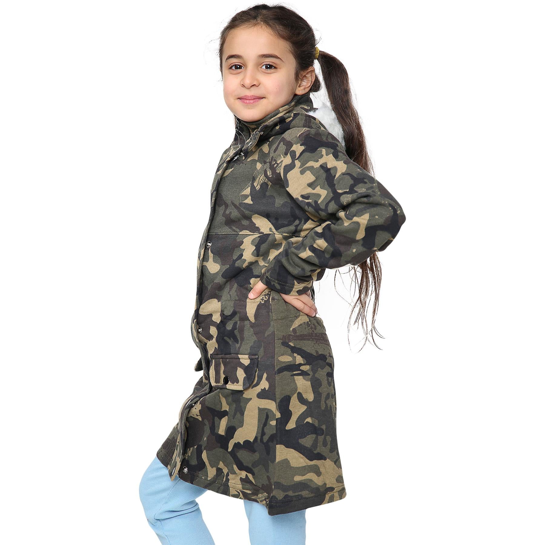 Girls Faux Fur Camouflage Parka Jacket