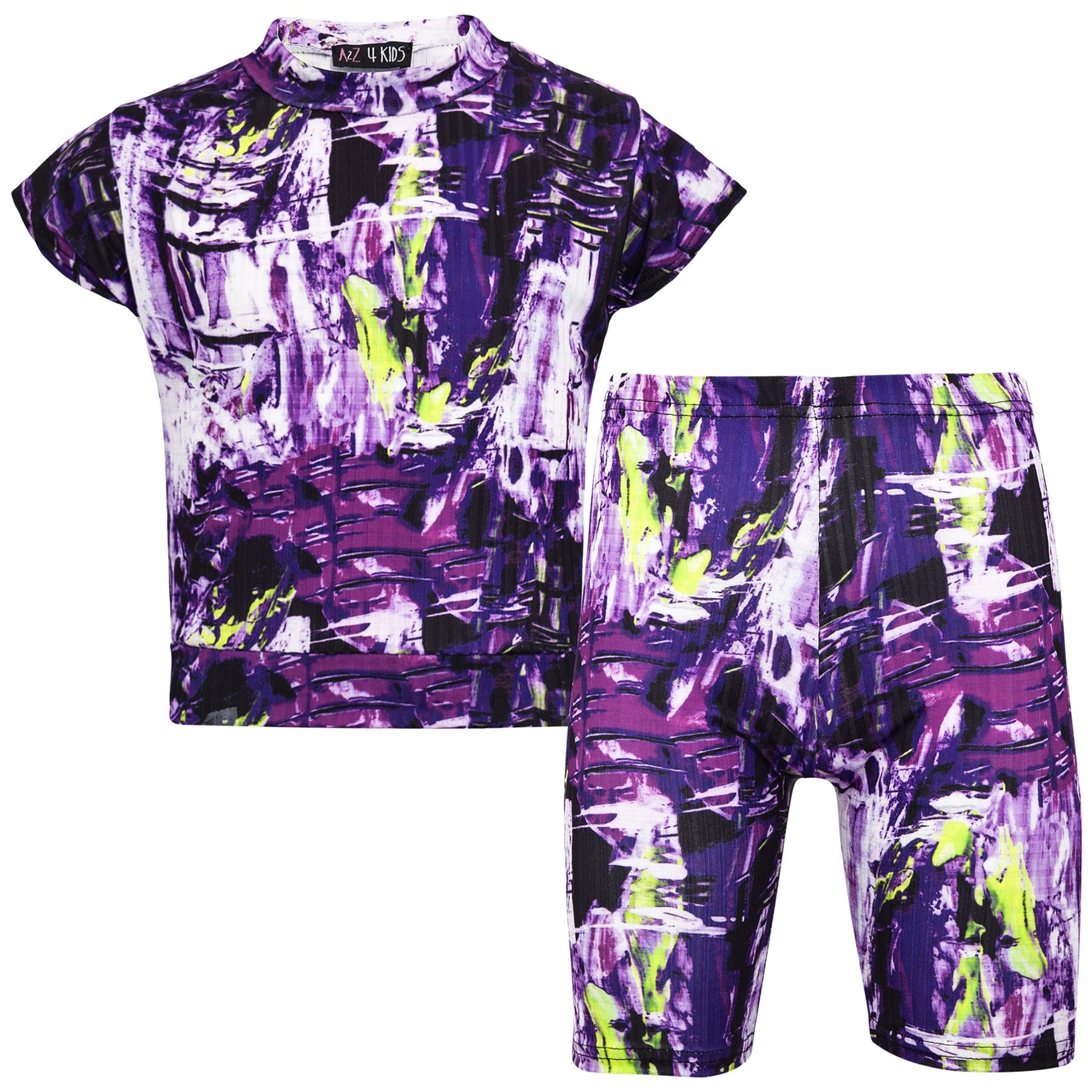 Girls Top Kids Short Sleeves Crop Top Tie Dye Print T Shirt Top & Shorts Set