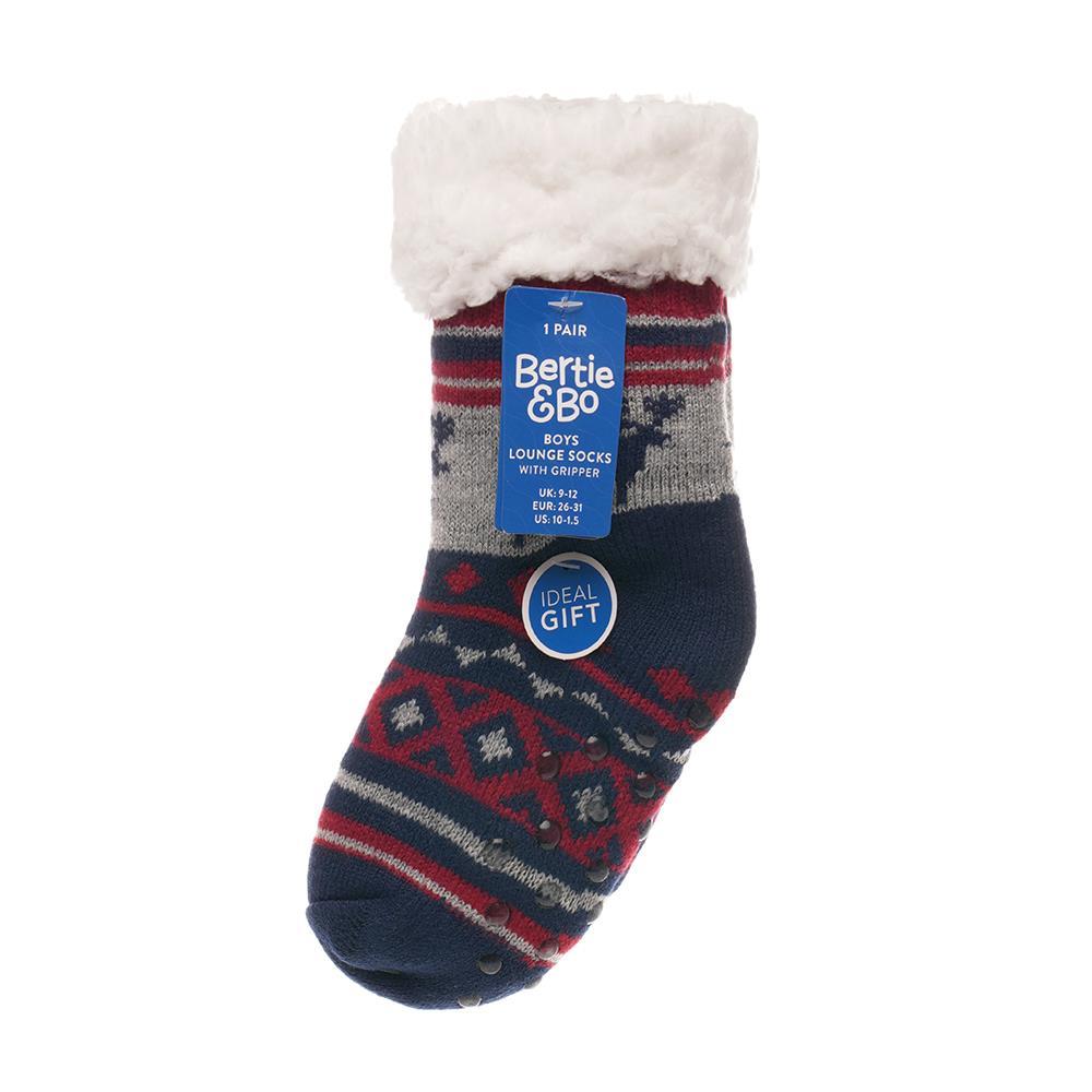 A2Z 4 Kids Boys Christmas Fluffy Sherpa Fleece Lined Non Slip Gripper Xmas Socks