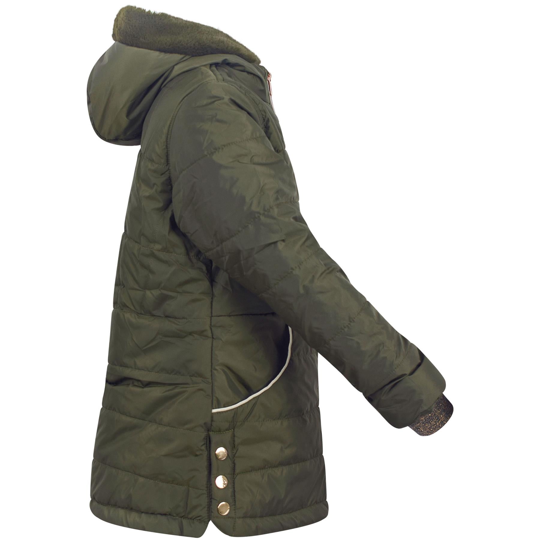 Kids Girls Longline Olive Padded Jacket