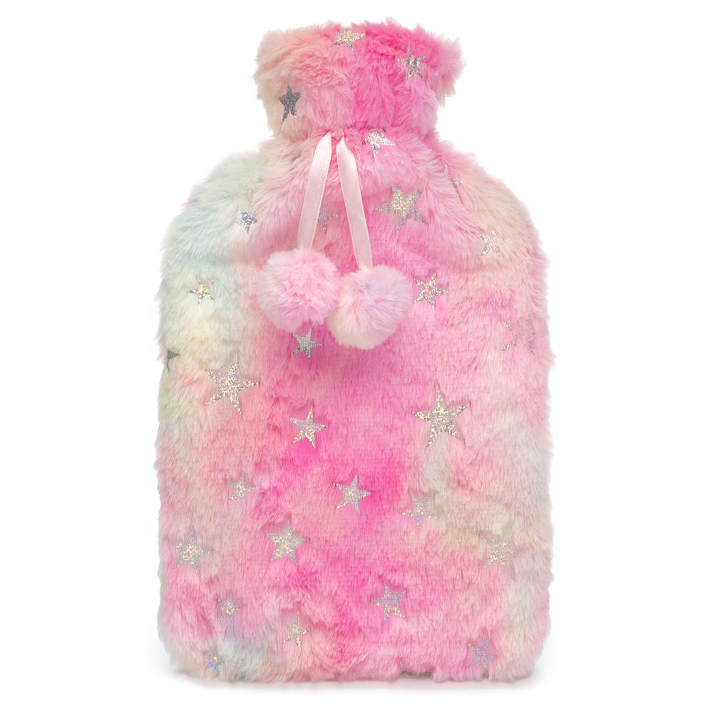 A2Z Hot Water Bottle 2L Metalic Heart & Stars Plush Fleece Cover Hot Water Bag