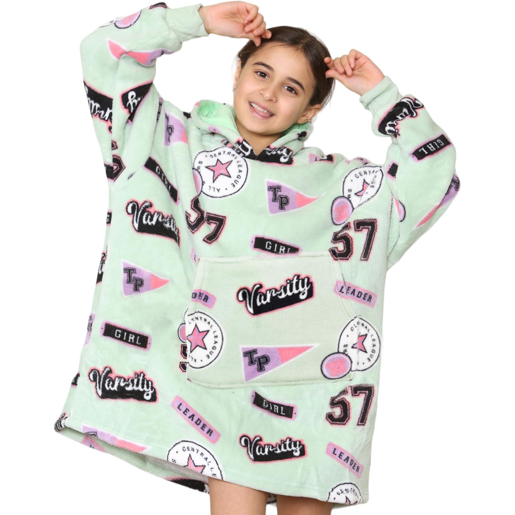 Girls Boys Oversized Hoodie Long Length Snuggle Blanket Super Soft Warm Fleece